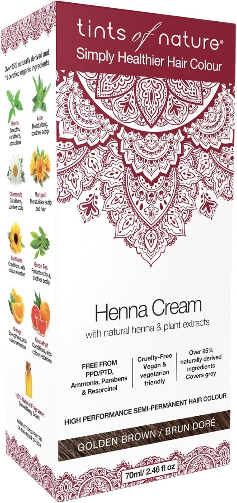 Tints of Nature Golden Brown Semi-Permanent Henna Cream Hair Colour, Ammonia-Free and 95% Natural, 70Ml image number 1