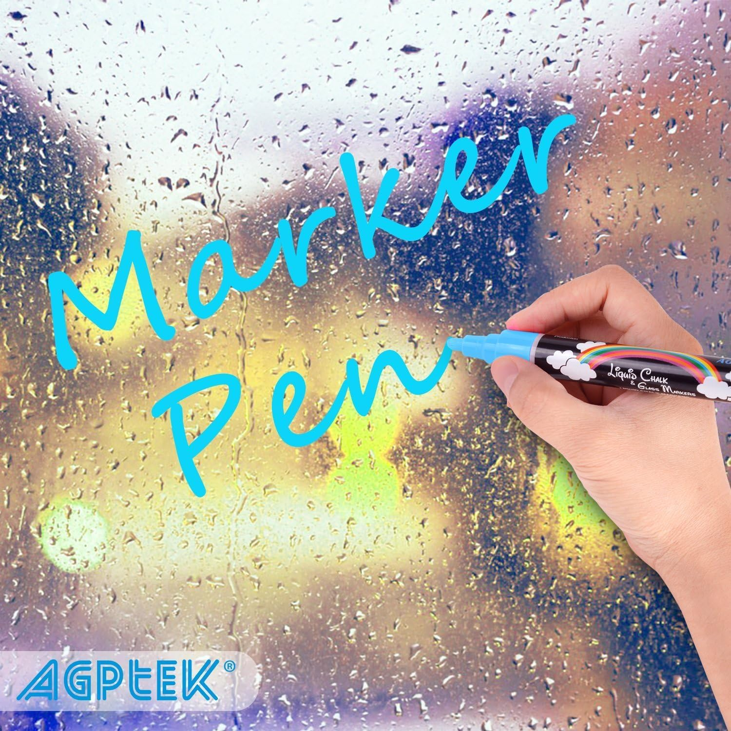 AGPTEK Fluorescent Marker Pen 8 Colors, Marker Pen Set for Writing Menu Board, Glass Bottle, Window image number 4
