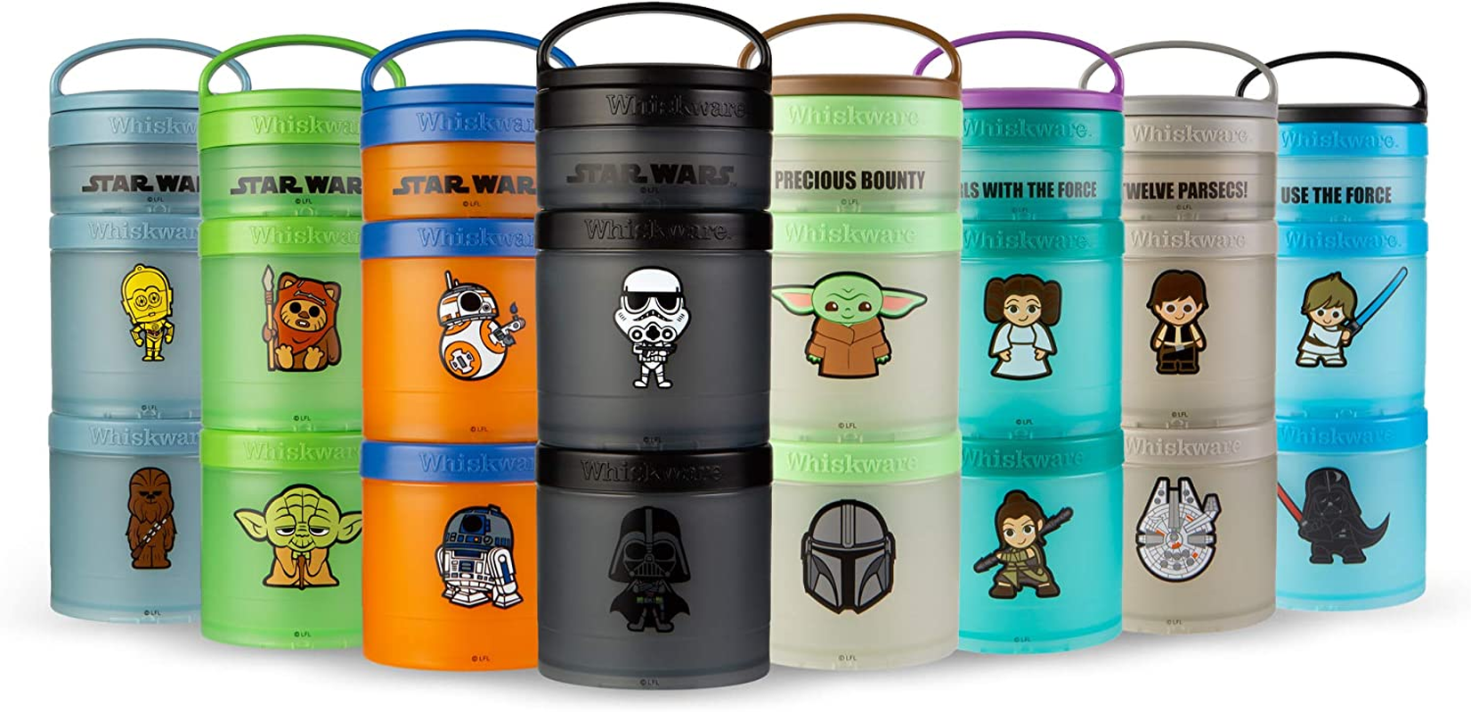 Whiskware Star Wars Stackable Snack Containers for Babies, Kids, and Toddlers, 3 Stackable Snack Cups for School and Travel, Formula and Cupholder Friendly, Stormtrooper and Darth Vader