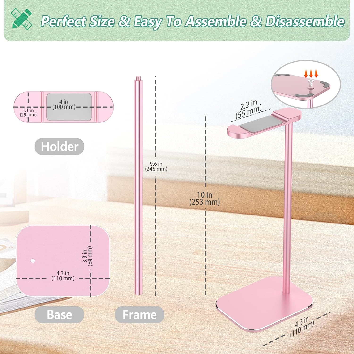 Headphone Stand, Overall Alunminun Headset Stand, Heavy-Duty Solid Base Universal Fit for Gaming Headsets, Wireless Headphones Rose Gold image number 4