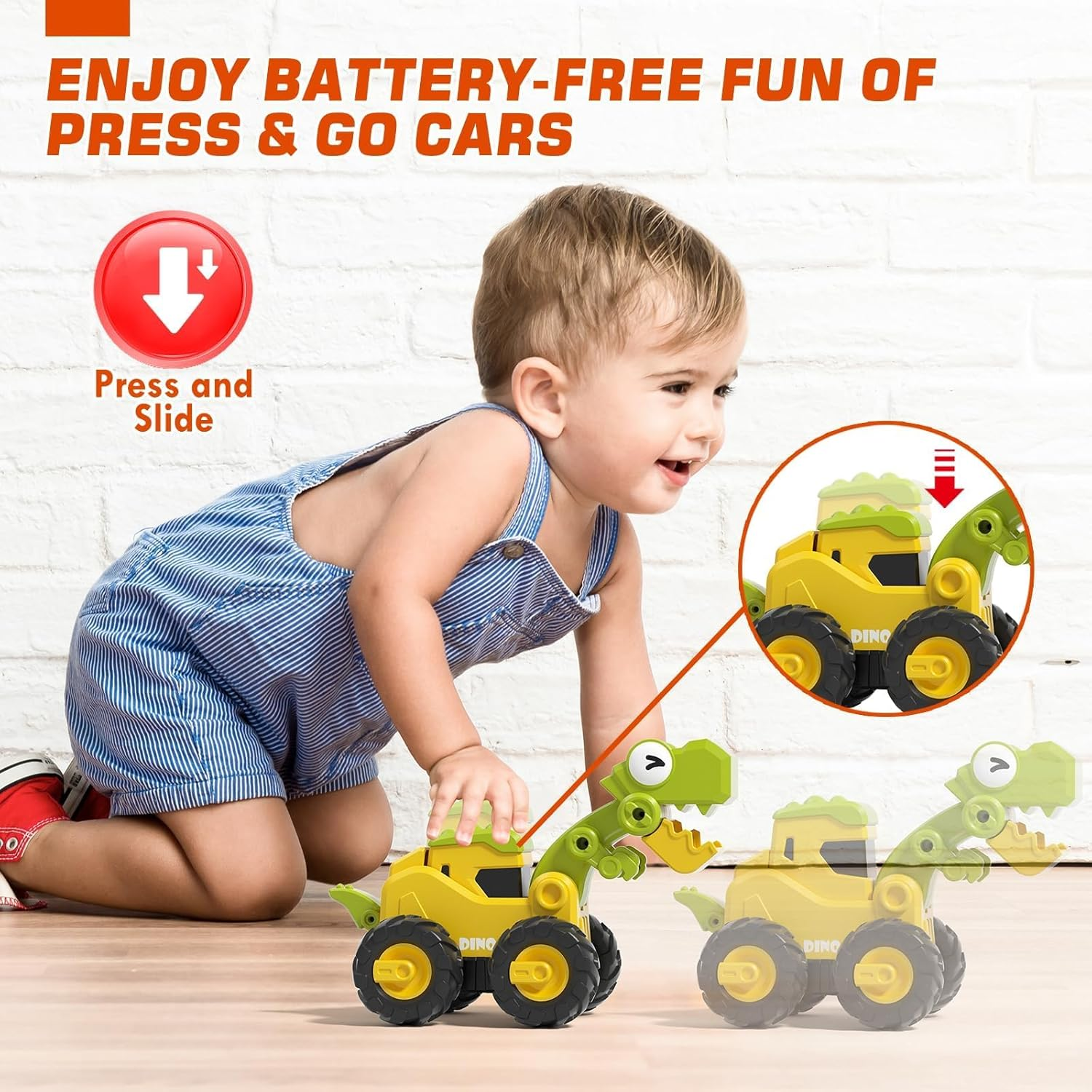 Lehoo Castle Baby Cars Toys for 1 Year Old, Dinosaur Toddler Toys with Press & Go Construction Toy Car, Baby Toy&lsquo;S 6-12 Months, Travel Toy for Toddlers Gifts Age 1-3 image number 2