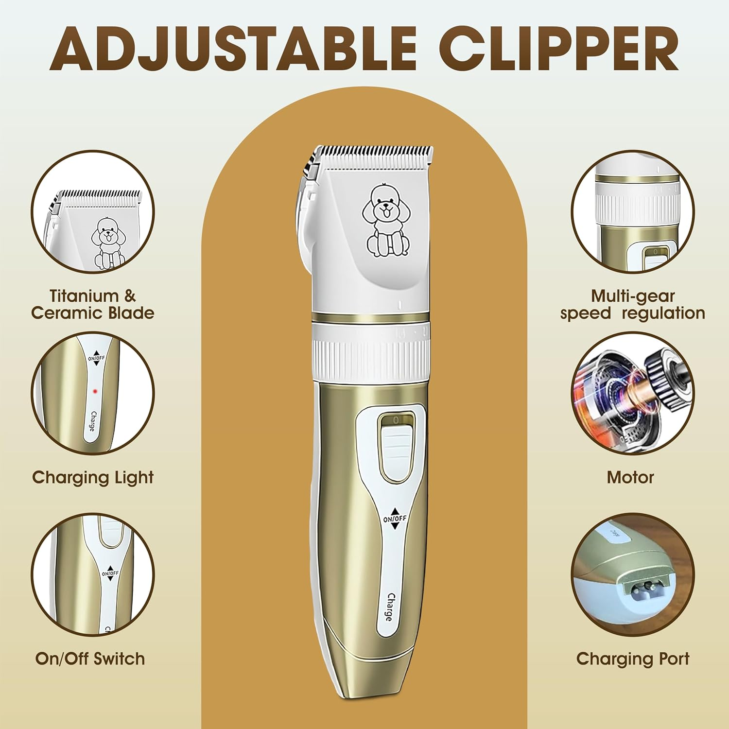 Electric Pet Grooming Kit &ndash; Low Noise Cordless Dog & Cat Clippers, Precision Trimmer, Nail Clippers, USB Rechargeable, for Home Grooming & Hair Trimming image number 2