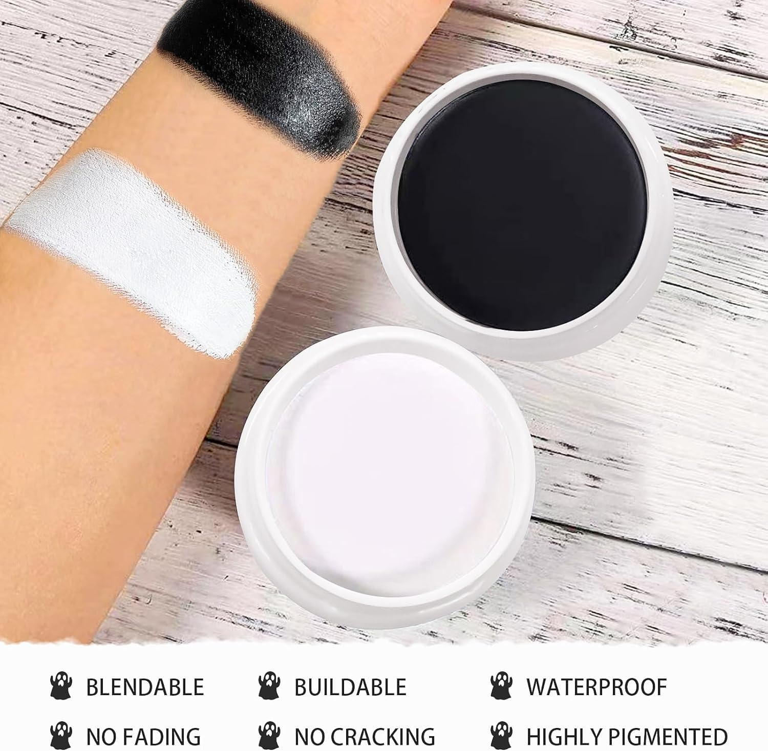 White Black Face Paint Makeup Halloween - Halloween Face Paints Kit, Skeleton Zombie Clown Makeup Halloween, Body Paint for Fancy Dress Festivals image number 4