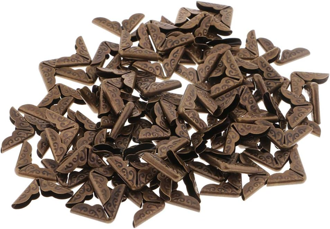 P Prettyia 100 Pieces Retro Book Scrapbooking Albums S Folders Corner Protectors Card File Metal Corners Book Protectors - 14X14Mm, Bronze, as Described image number 4