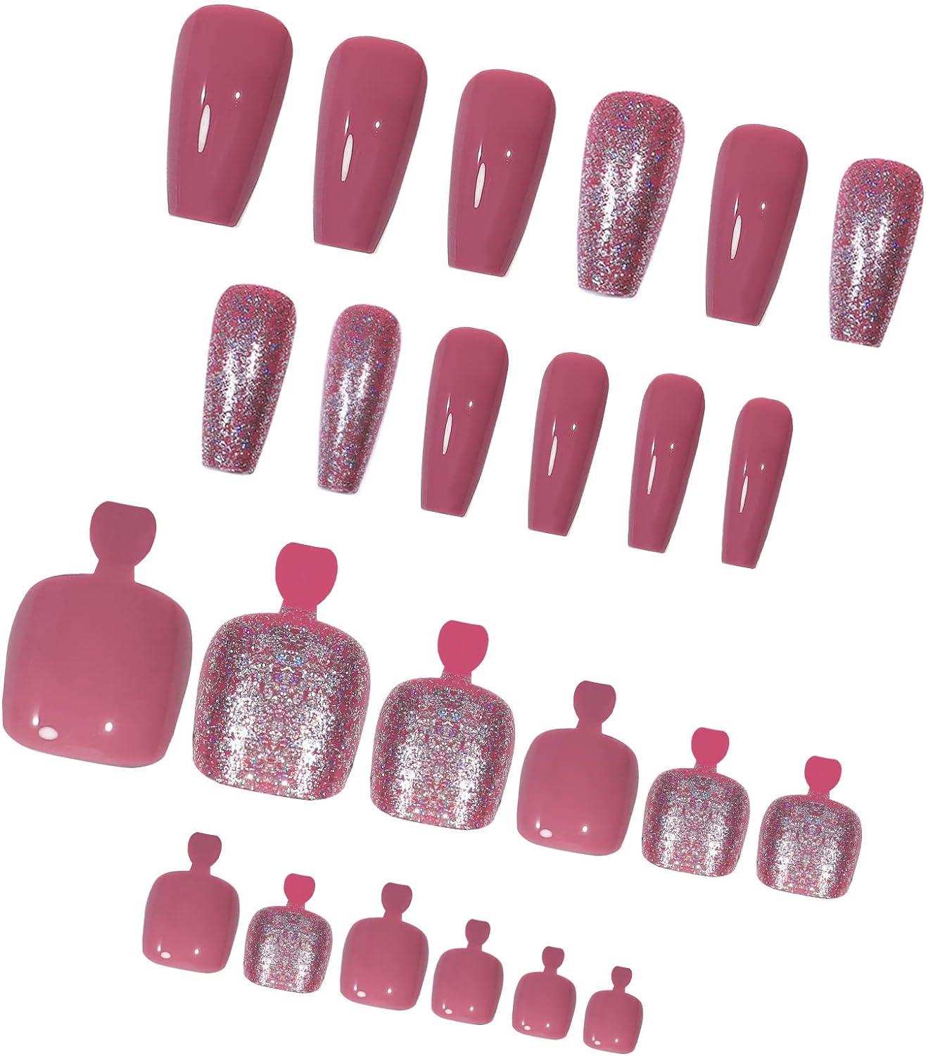 HIGHROCK 48 Pcs Press on Nails, Fake Fingernails and Toenails Nail Kit, Fake Static Acrylic False Nail Kit, Cute Artificial Press on Nails Cool Stuff, Fake False Nails for Women and Girls (Glitter) image number 1
