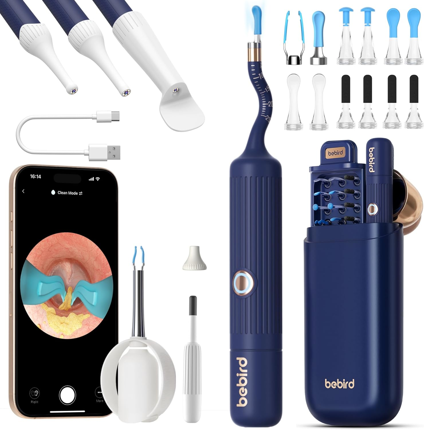 Bebird Earwax Remover, Earsight plus Otoscope,Flexible Ear Scope Otoscope Camera Light 1920P Hd,Ear Cleaner with Portable Case for Adults,Kids,Ios,Android（Dark Blue） image number 2