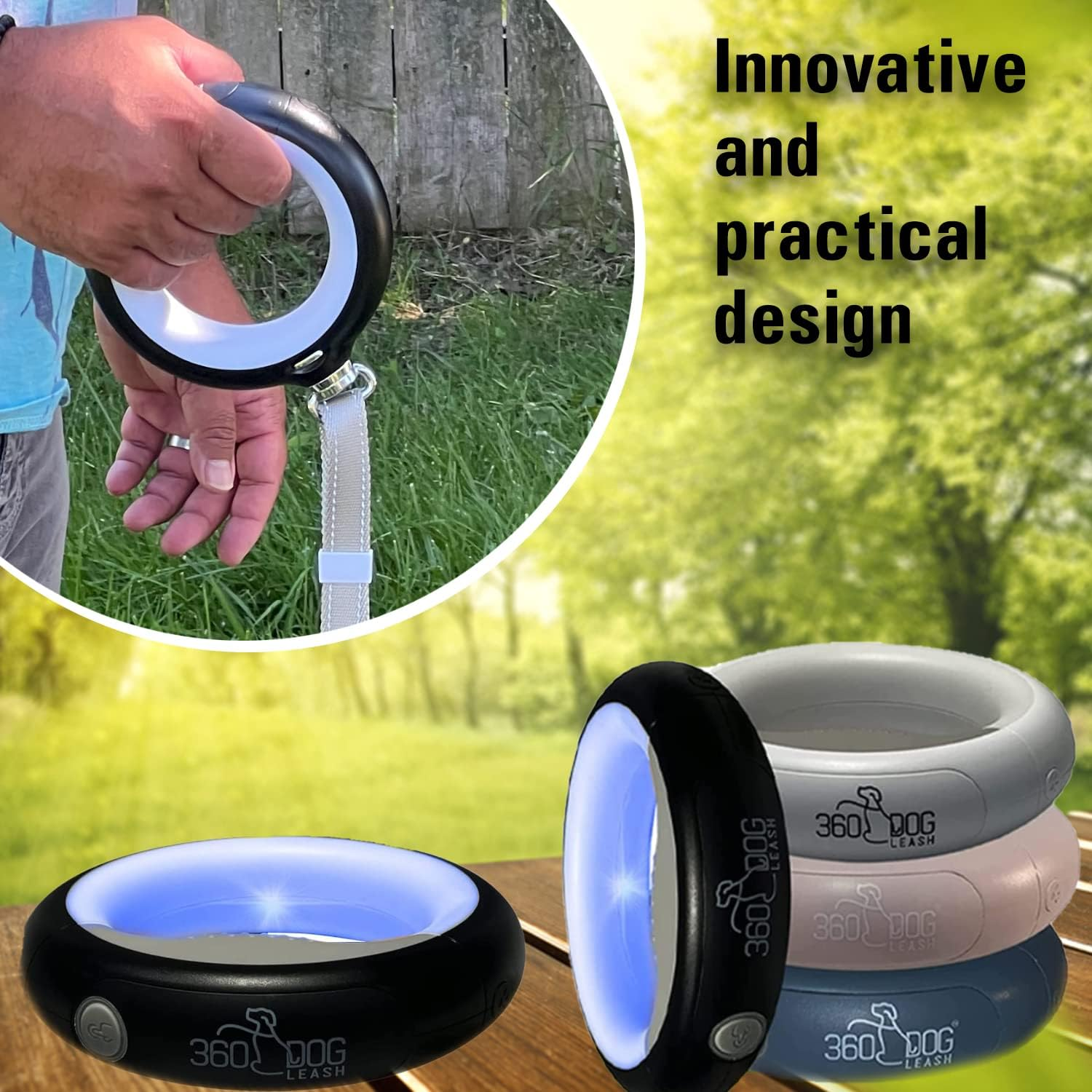 Non Retractable Leash with Flashlight, LED Light, Built-In Poop Bag Compartment &ndash;Walking Leash 360&deg; Hands Free, Anti-Slip Handle for Small, Medium & Large Dogs &ndash; Tangle Free Heavy Duty Reflective