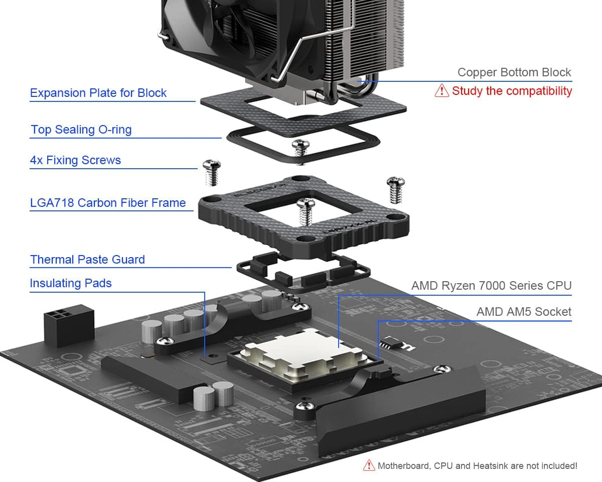 Elecgear AMD CPU Contact Frame + Liquid Metal Thermal Paste, Carbon Fiber Mod ILM for AMD Ryzen 7000 Zen4 Series on AM5 LGA1718 Socket, Replacement CPU Fixing Buckle with Double Sealing Guard image number 5