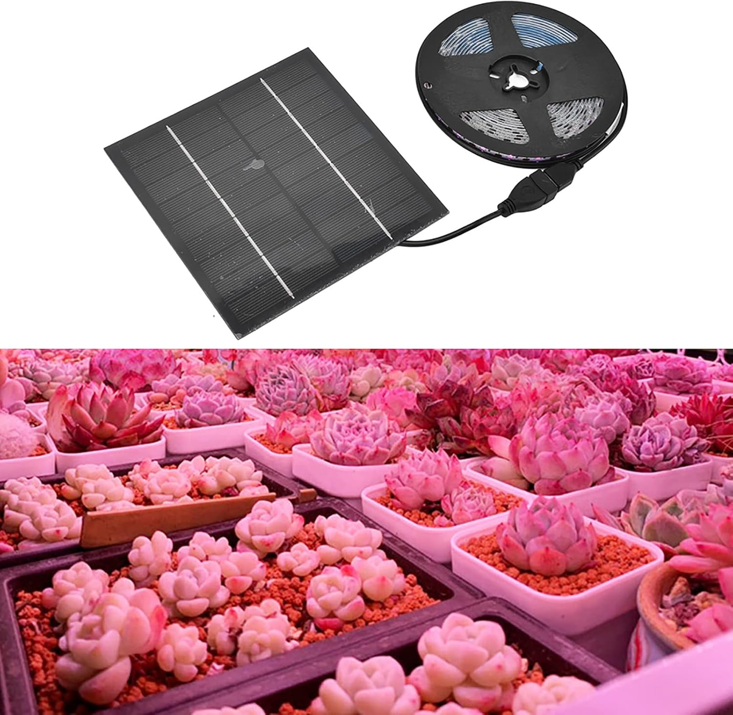 5W Solar Energy Grow Light Strip, Plant Grow Spectrum LED Light Strip, Solar LED Grow Light Strips with Panel for Gardening Home Balcony Sowing (5W 2M) - 0.5M image number 6