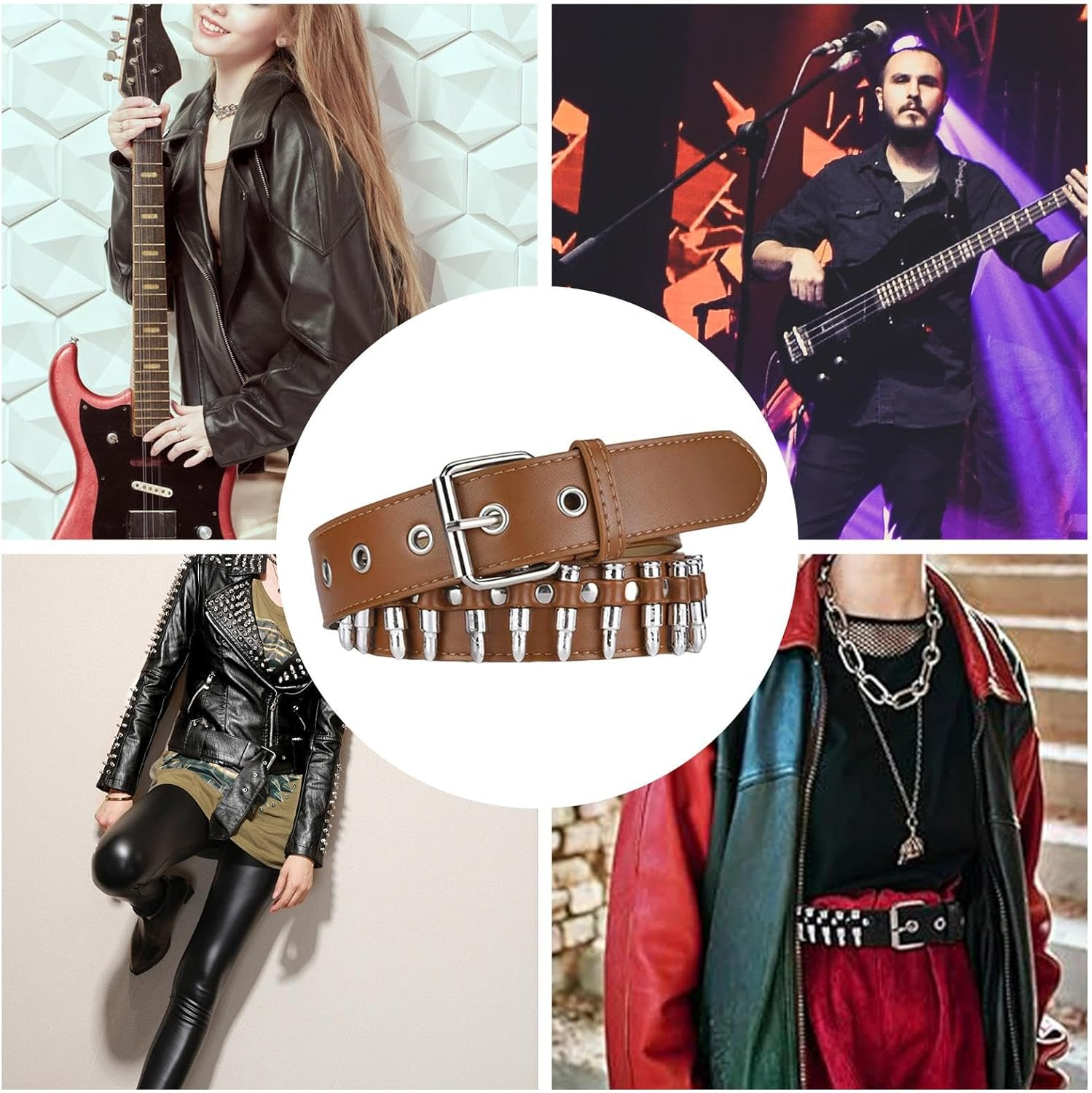 Rronnoy PU Leather Punk Belt for Women - PU Leather Black Women'S Waist Belt | Soft Feel Leather Punk Waist Belt for Party, Nightclub, Daily Wear, and Dating - Camel image number 2