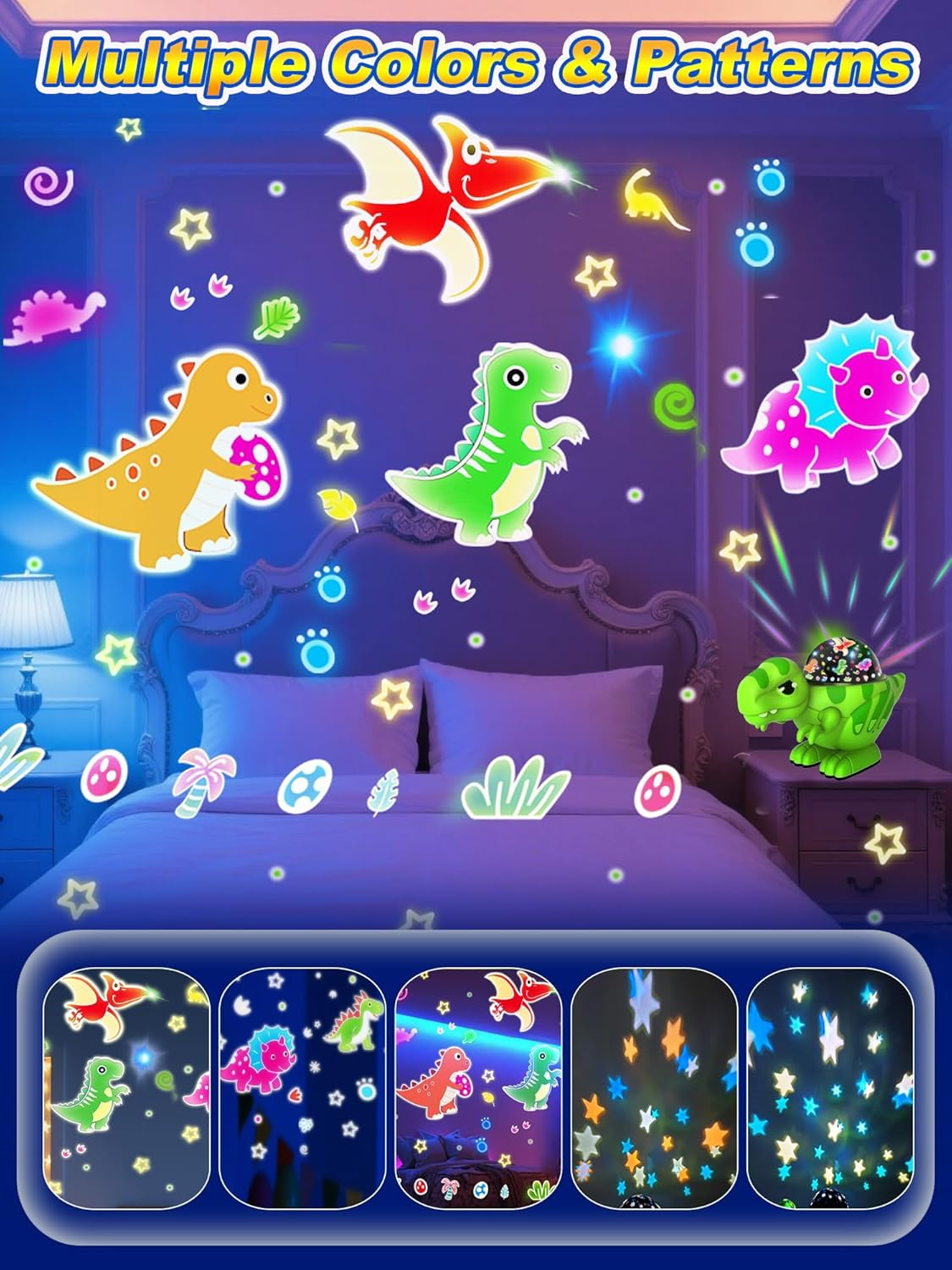 Dinosaur Night Light Projector, 16 Colors, 360&deg; Rotation Dimmable, Dinosaur Star Projector for Kids' Room, Babies & Children Gifts image number 3