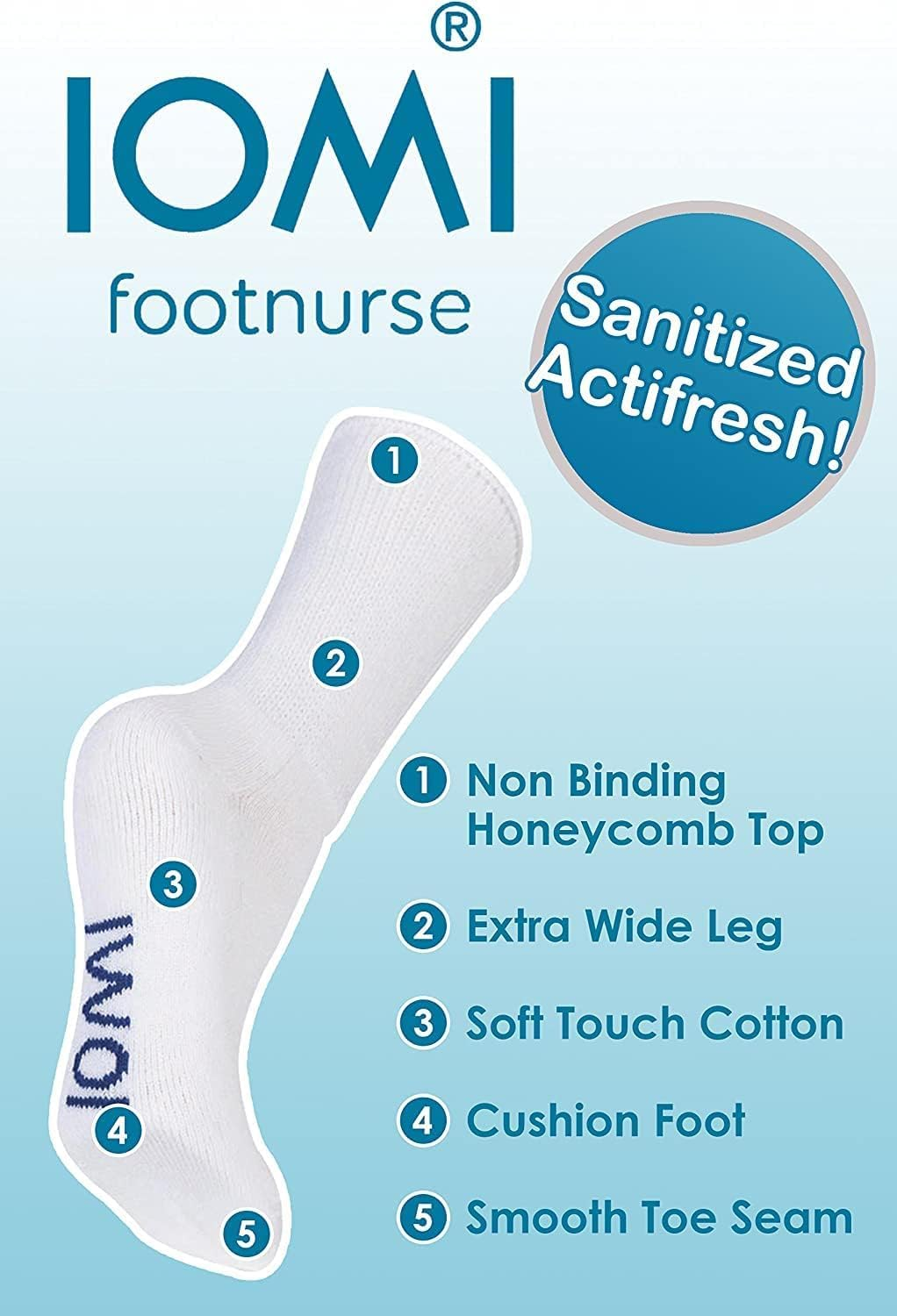 IOMI Footnurse | Sockshop | Bamboo Blend Cushion Foot Diabetic Crew Socks | Comfortable and Therapeutic | 3 Pairs | Extra Wide Non-Binding Leg | White image number 5