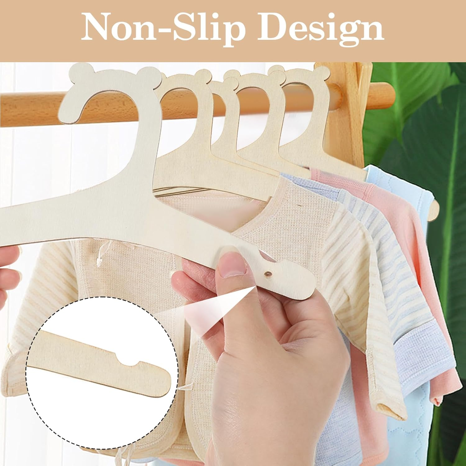15 Pcs Wooden Baby Clothes Hangers, 9 Inch Baby Pant Hanger Ganchos Para Ropa De Bebe, Newborn Child Hangers for Nursery Kids Coats, Pants and Jackets image number 5