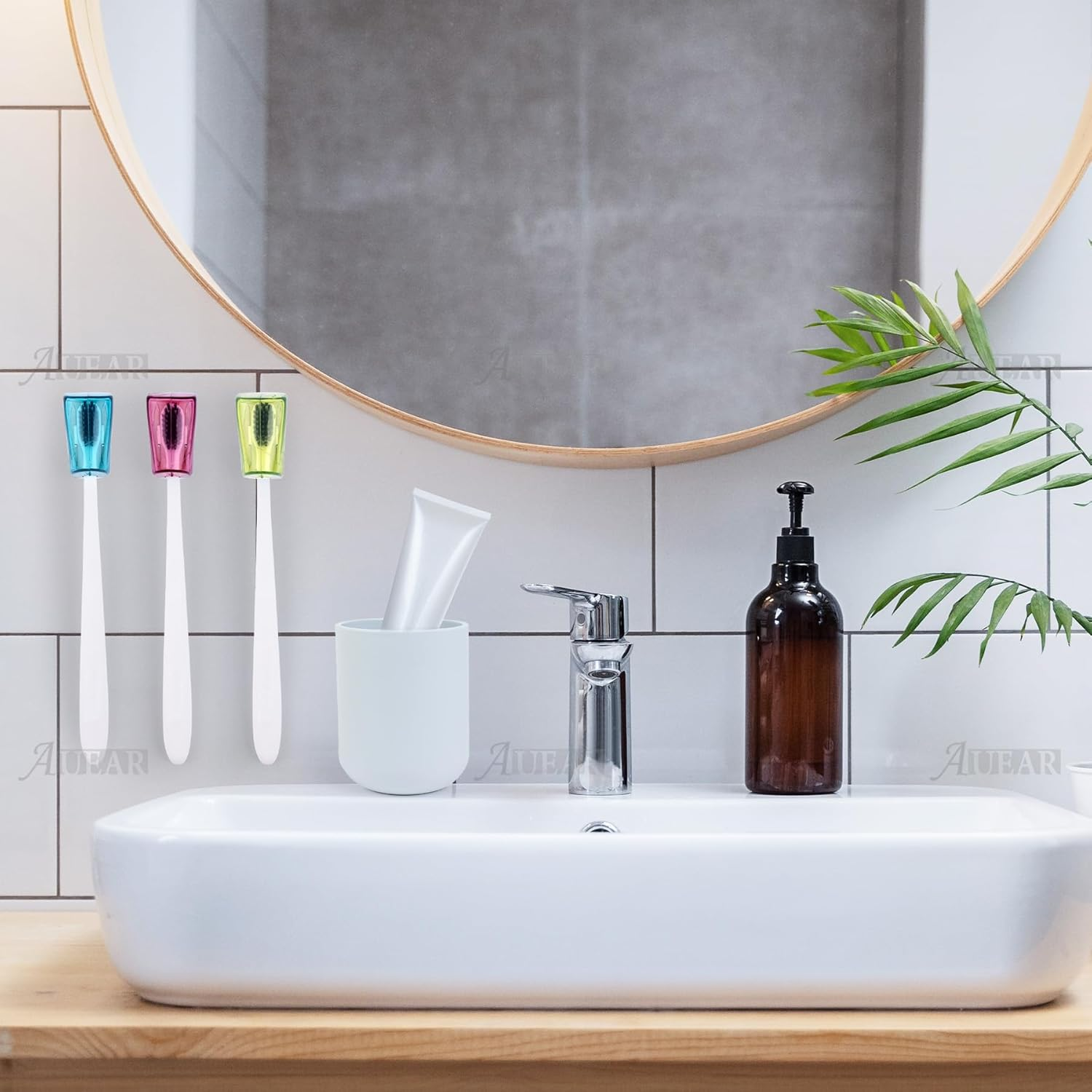 AUEAR, 3 Pack Toothbrush Head Covers with Suction Cup anti Dust Wall Holder Mirror Protective Case for Home Travel Outdoor & Camping image number 3