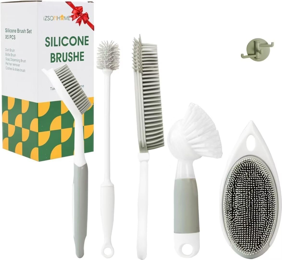IZSOHHOME Household Universal Tool Brush Set,Kitchen Brush,Garage Brush,Toilet Brush,Mini Broom&Dustpan,Dish Brush,Bottle Brush,Desktop Broom,Squeegee,Kitchen Cleaning,Protect Tableware Surface