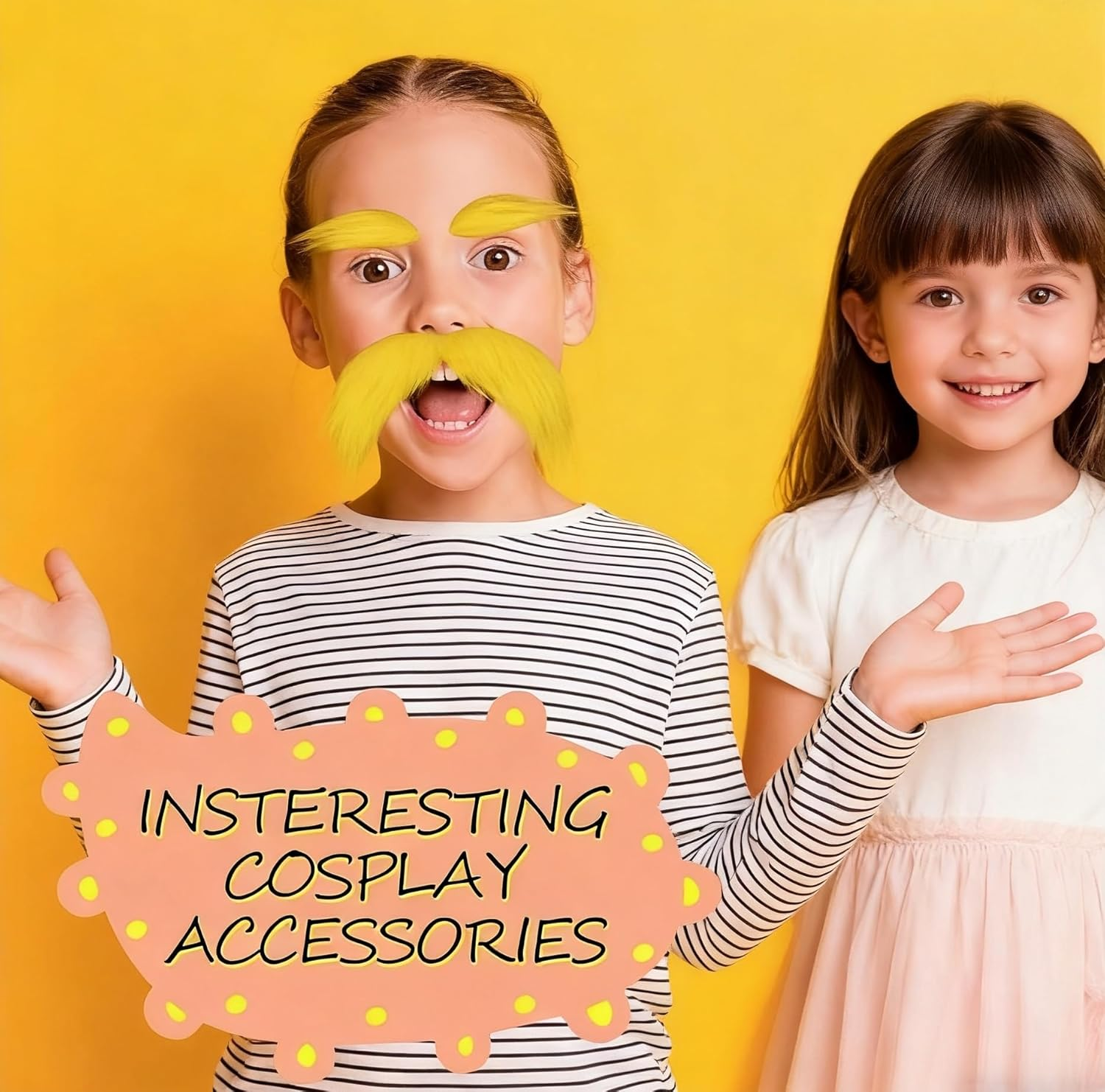 Yellow Mustache and Eyebrows Cosplay Costume Accessories Funny Party Favors Men Women image number 4