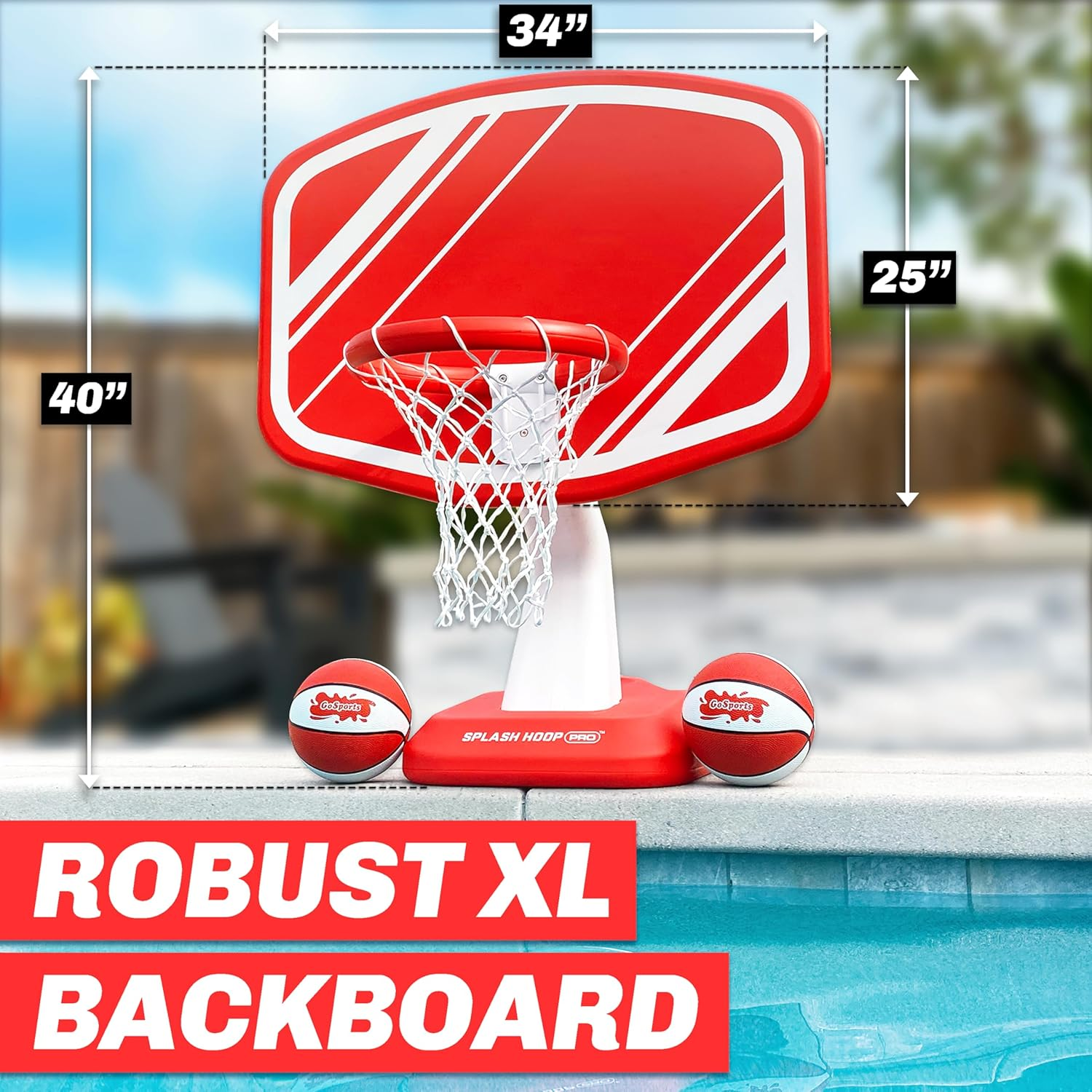 Gosports Splash Hoop Swimming Pool Basketball Game, Includes Poolside Water Basketball Hoop, 2 Balls and Pump &ndash; Choose Your Style