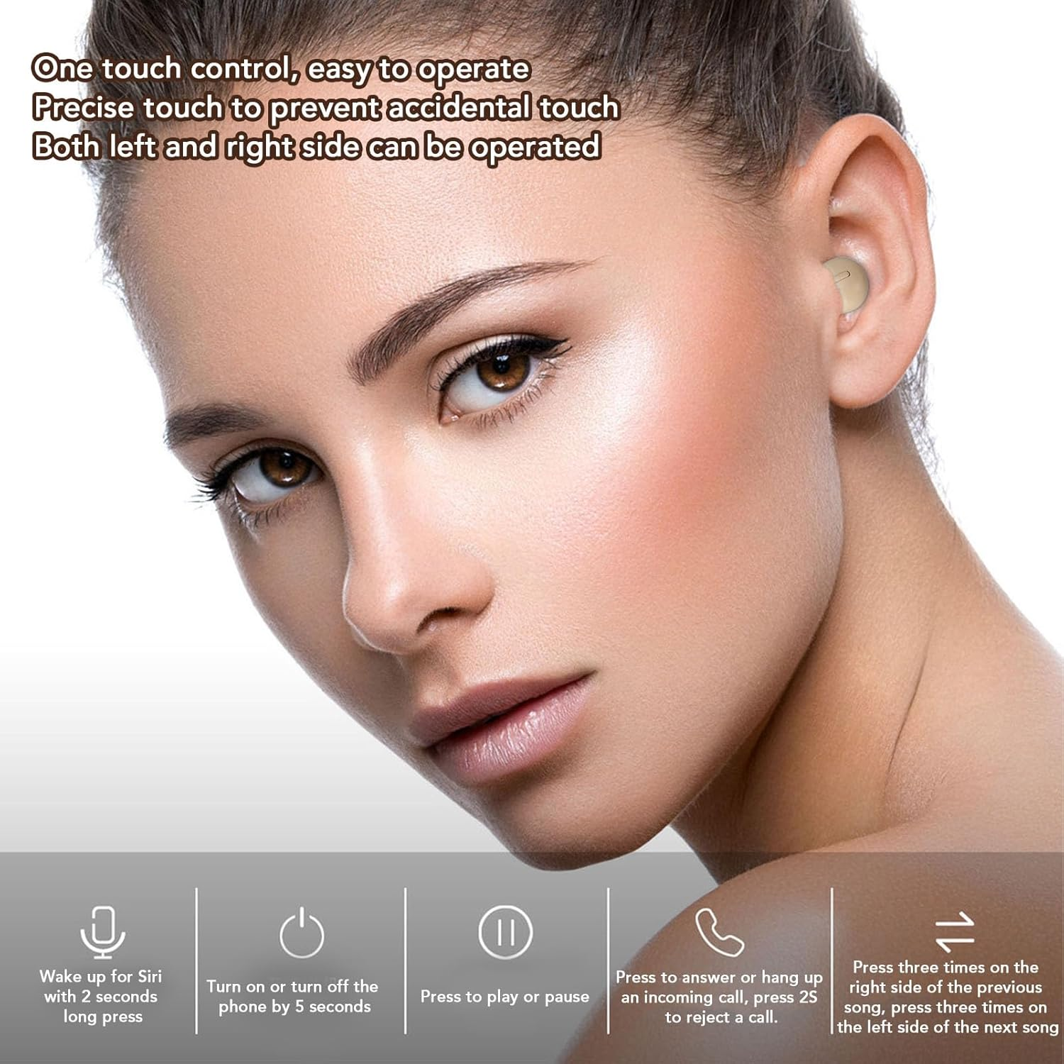 Mini Wireless Earbuds, Bluetooth Noise Cancelling Headphones, Super Long Endurance Sports Headset for Workout Gym TV Travel (Skin Color) image number 1