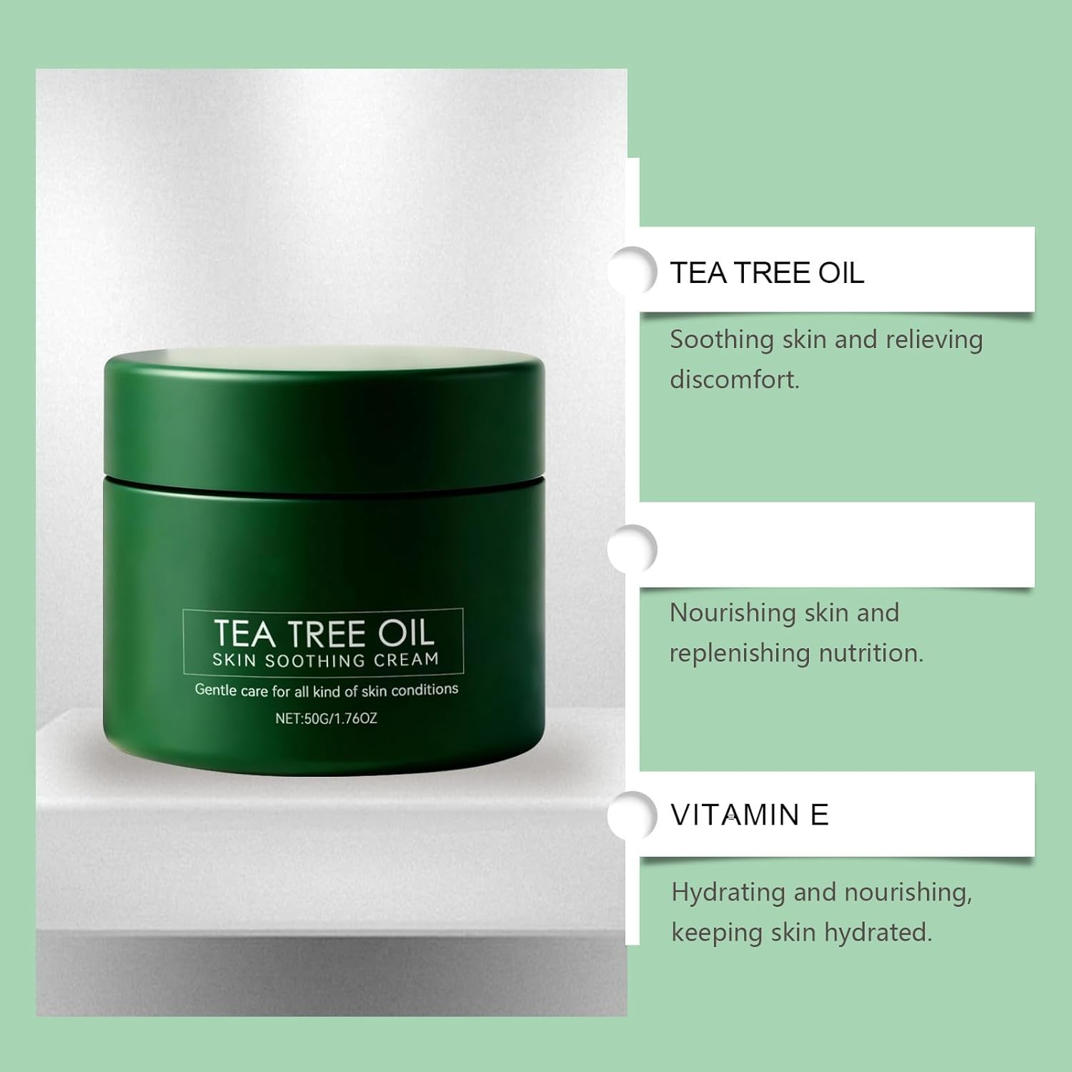 Tea Tree Oil Care Cream, Moisturizer for Dry Skin, Soothing & Hydrating Skin, Brightening, Fast Absorbing Body Cream for Women and Men, Gentle Care, Non Irritating (1Pcs) image number 6