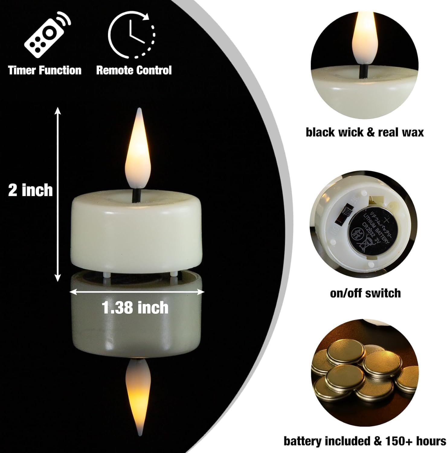 12PC Flameless Candles Battery Operated, 200+ Hours Flickering Fake Candles Electric LED Candles for Home Decor Electric Candle Tea Lights Table Decorations, Wedding, Aniversary, Halloween, Christmas image number 2