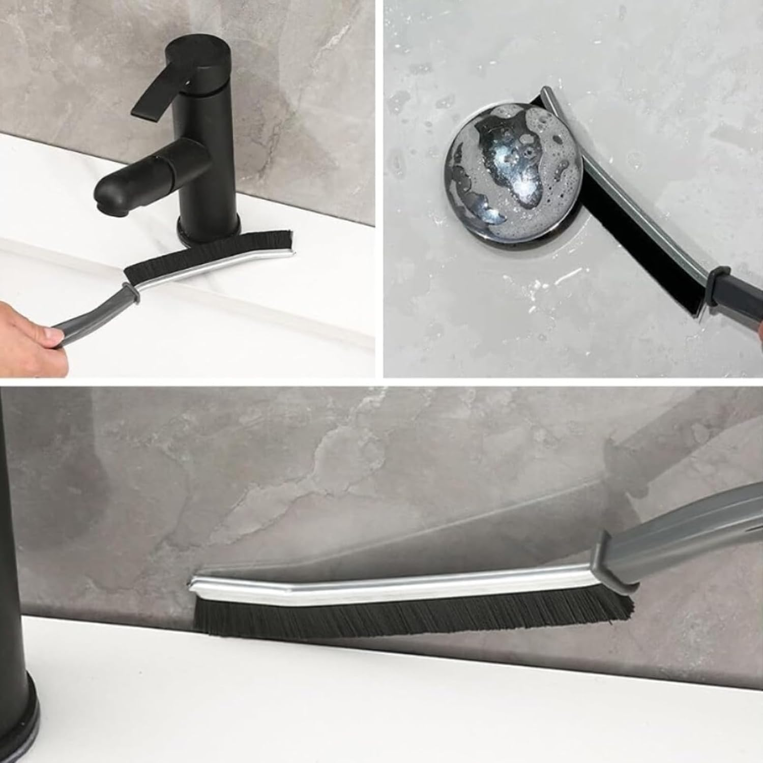 Hard Bristle Crevice Cleaning Brush - Cleaning Tools for Household Use, Multifunctional Gap Cleaning Supplies for Kitchen, Bathroom, Toilet, Window, Vehicle, Faucets, Grout, Home (Black, 5 Pack)