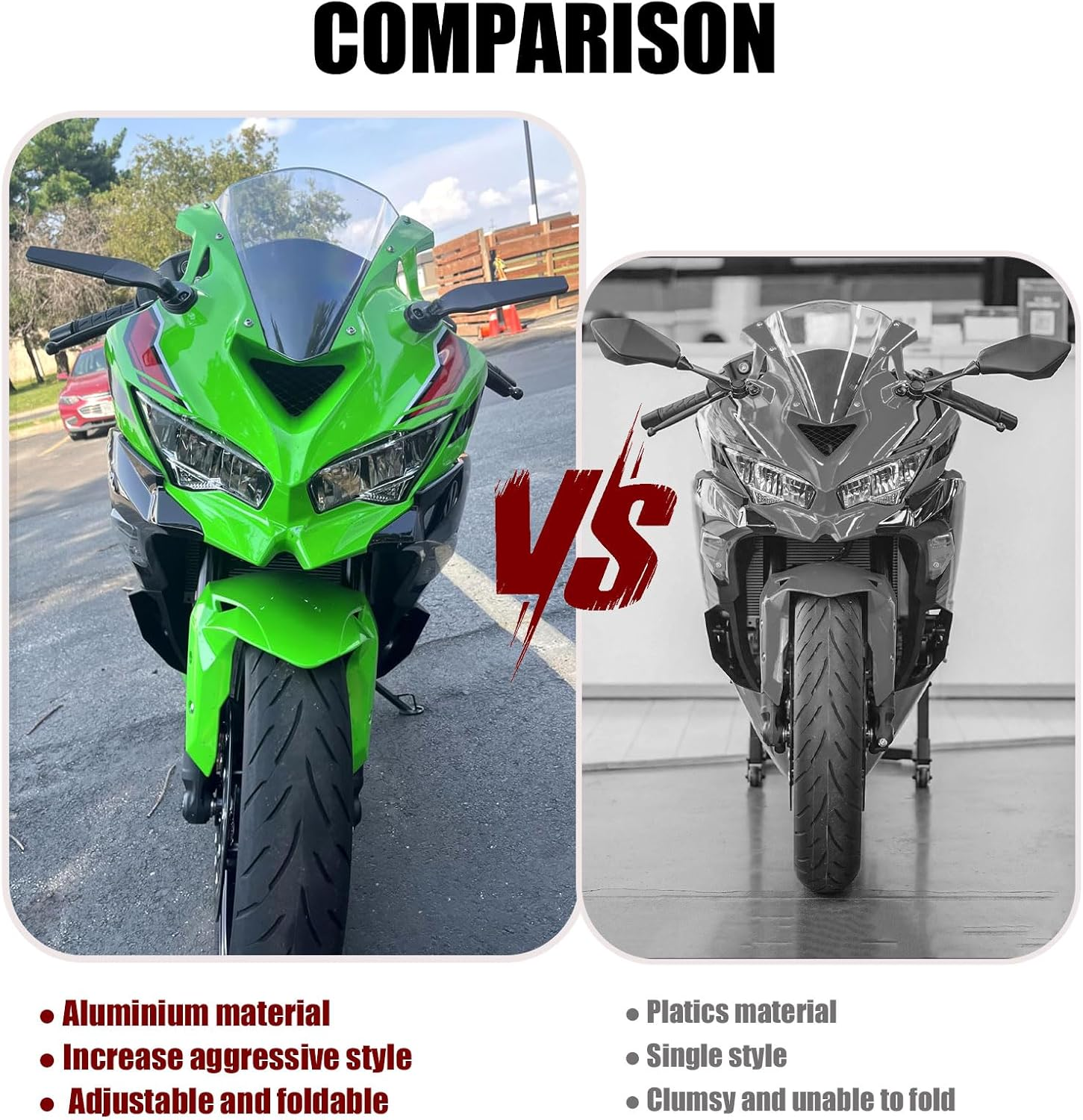 Large Size Motorcycle Mirrors Stealth Wind Wing Side Rearview Mirrors Compatible with 2025 Kawasaki Ninja 500 Ninja 650 Ninja 400 300 2025 ZX6R ZX10R ZX4RR ZX14R GSXR 1000 600 750 image number 3