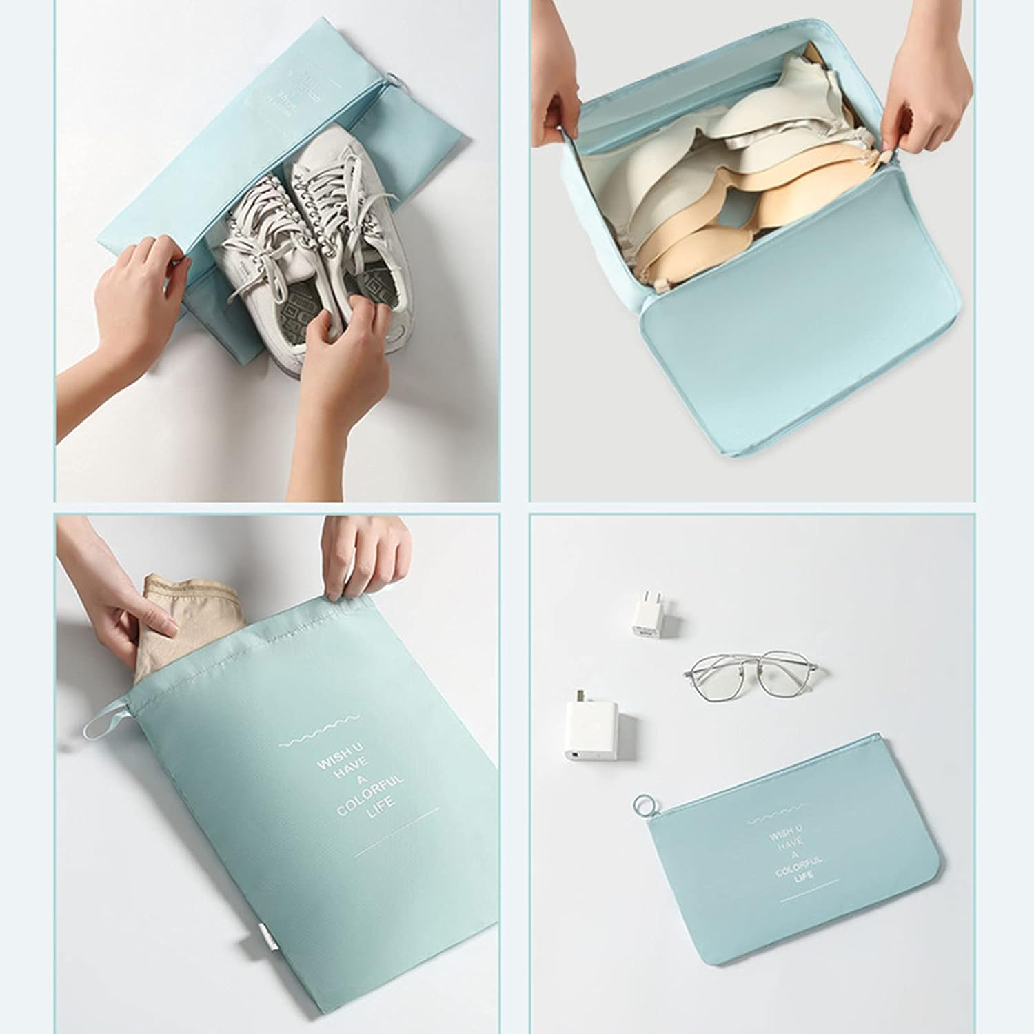 OEIPSMK Packing Cubes for Travel 8 Set Packing Cubes, Travel Luggage Organizers Waterproof Clothing Finishing Storage Bag with Laundry Bag & Shoe Bag for Clothing Cosmetics,White image number 6