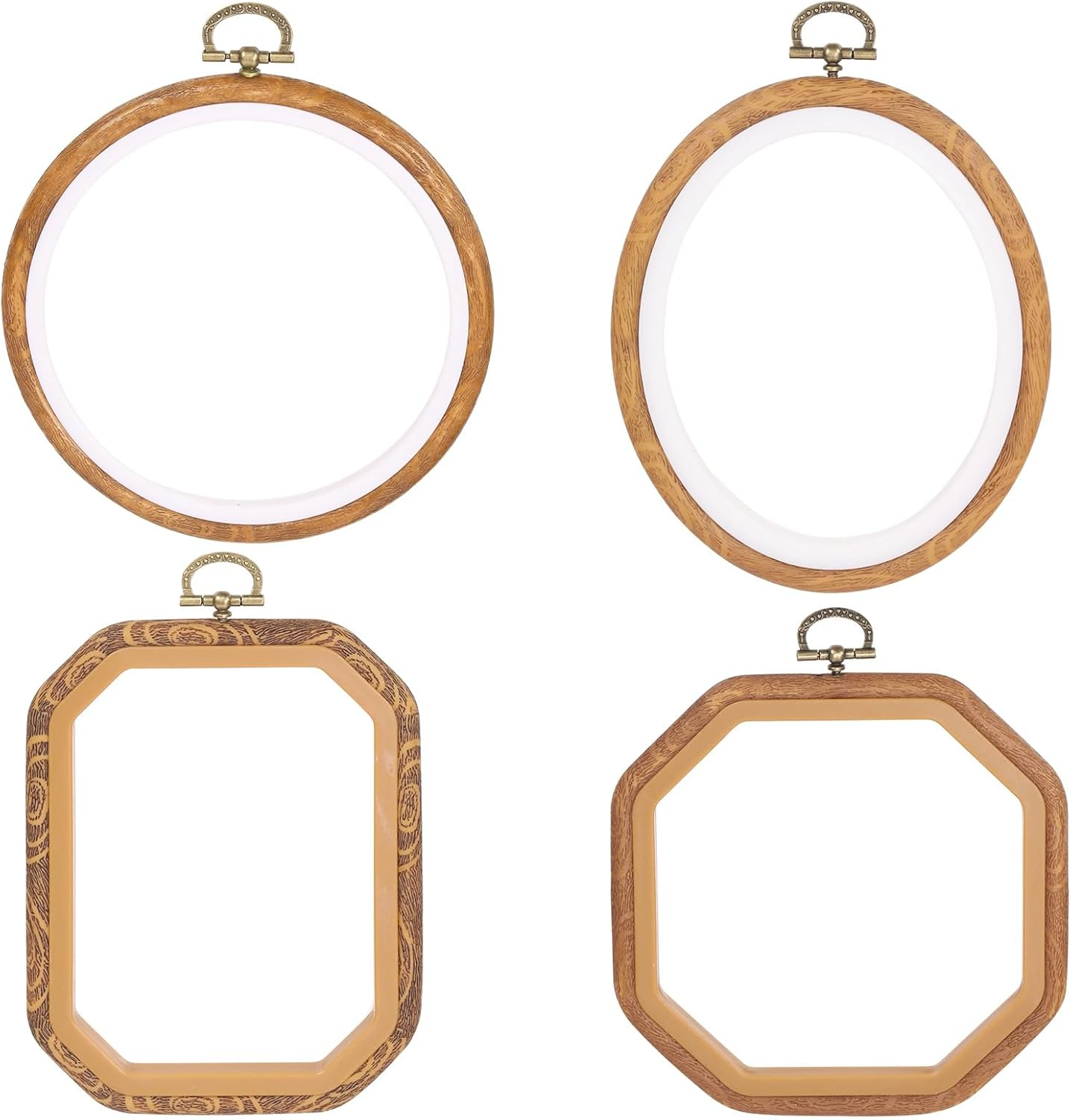 Glarks 4Pcs Embroidery Hoops Set Imitated Wood Display Frame, Circle/Oval/Octagon Reusable Cross Stitch Hoop Ring Ideal for Art Craft DIY Sewing and Hanging Ornaments Decor image number 5