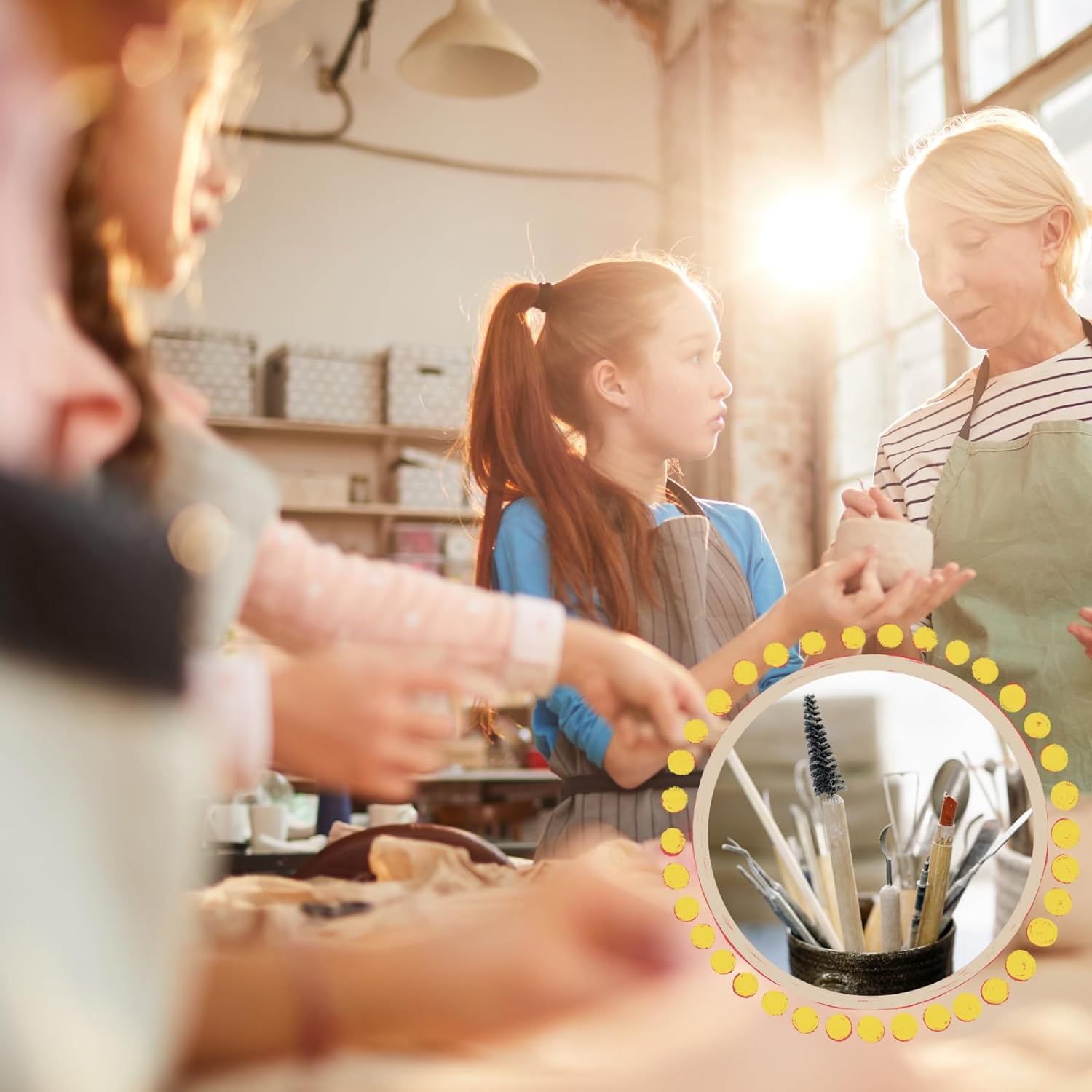 Pottery Tool Kit，Clay Sculpting Tools,43 Pcs Double Sided Pottery Wheel Tools for Adults，Pottery Carving Tools，Pottery Kiln Tools at Home，Ceramics Tools Set with Carrying Case Bag and Apron