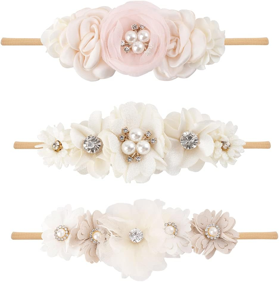 Bfnaagirl Baby Girl Headbands Nylon Flower Elastic Hairbands 3Pcs Hair Accessories Gift for Newborn Infant Toddlers (19A#) image number 1