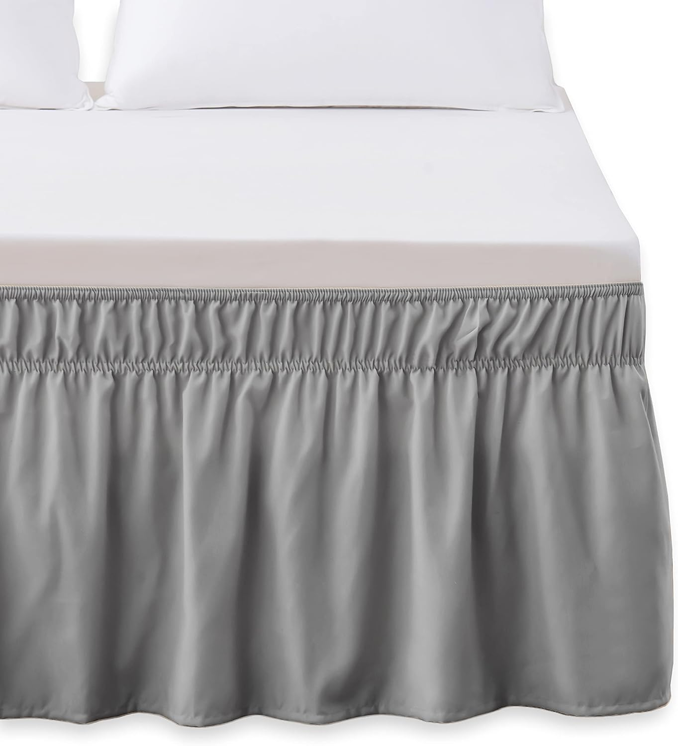 Elegant Comfort Luxurious Wrap around Elastic Solid Ruffled Bed Skirt, with 16 Inch Tailored Drop - Easy Fit, Premium Quality Wrinkle and Fade Resistant - King/Queen, White