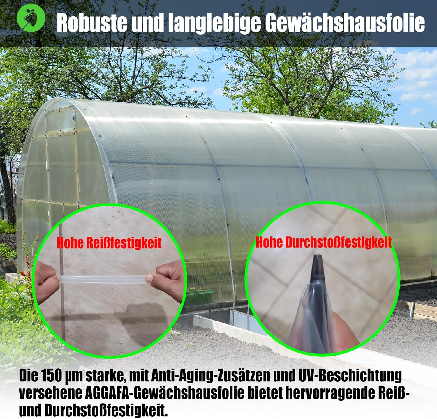 AGGAFA Heavy Duty Greenhouse Plastic Sheeting &ndash; 150&Mu;m (6 Mil) Clear Polyethylene Film, 4-Year UV Resistance, 90% High Light Transmission, Made from 100% Virgin Raw Materials (150Um-4Mx5M) image number 2