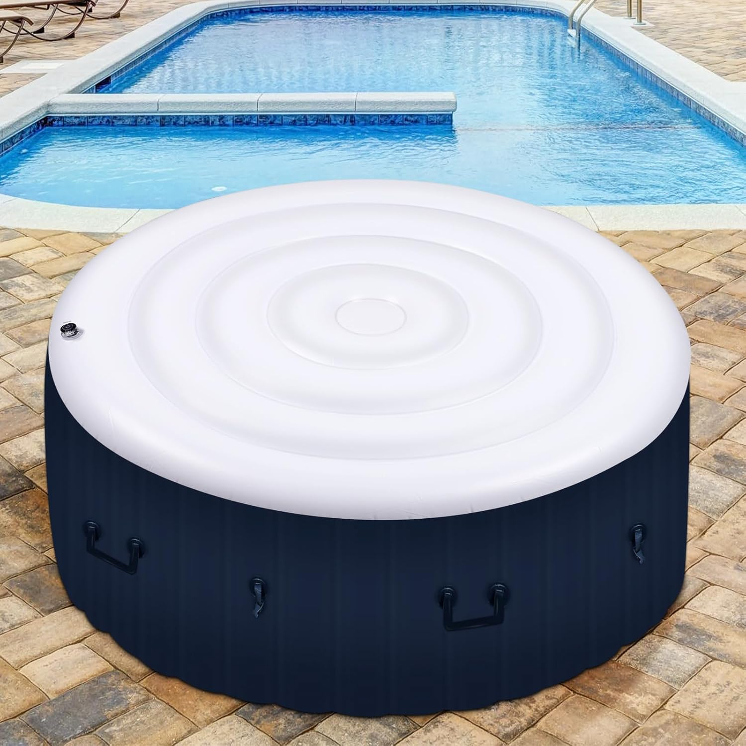 Inflatable Hot Tub Cover, 4.75Ft round Insulated Hot Tub Lid Portable Foldable Hot Tub Cover Protector Rain Overflow Windproof Cover for Inflatable Outdoor Hot Tubs image number 4