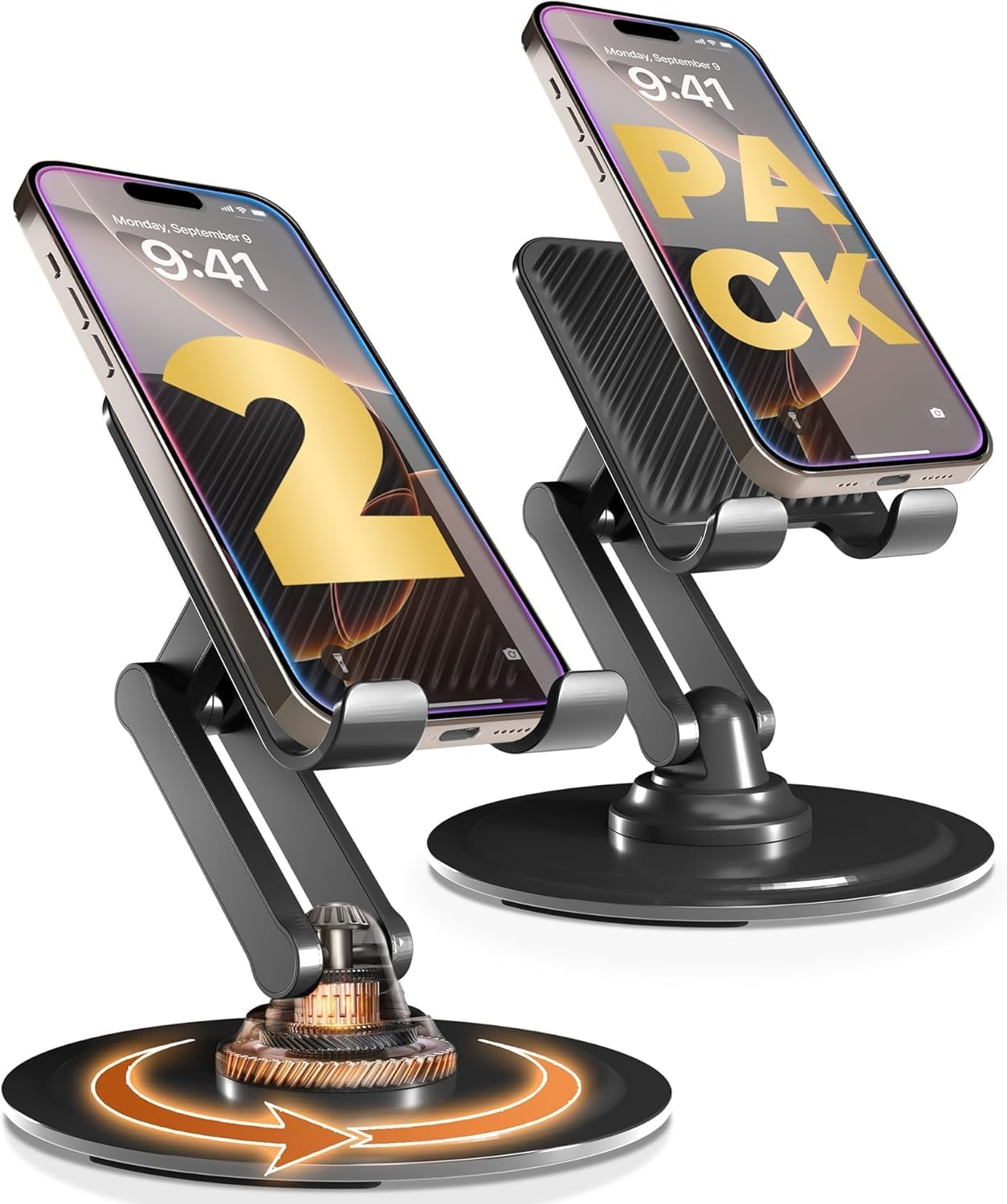 Cooper 360&deg; Stand, [Gift Family Pack], Rotating Cell Phone Stand for Desk, Cell Phone Holder for Desk, Iphone Stand Holder, Sturdy Metal Base, Fits Samsung, Android Smartphones, (Cream White, 2-Pack)