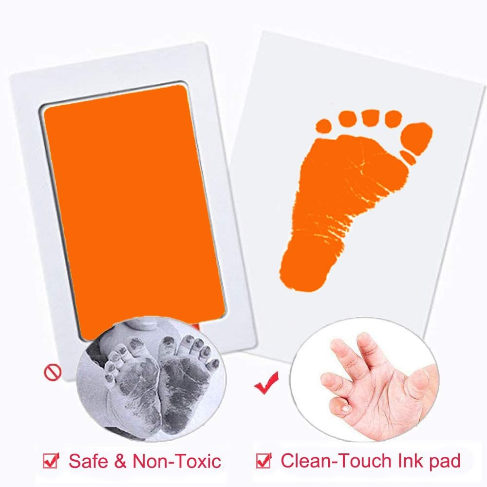 Lelonho 2 Pack Large Inkless Hand and Footprint Kit Clean Touch Ink Pad for Baby Pet Paw Print Kit (2 Orange Ink Pads,4 Imprint Cards) image number 3