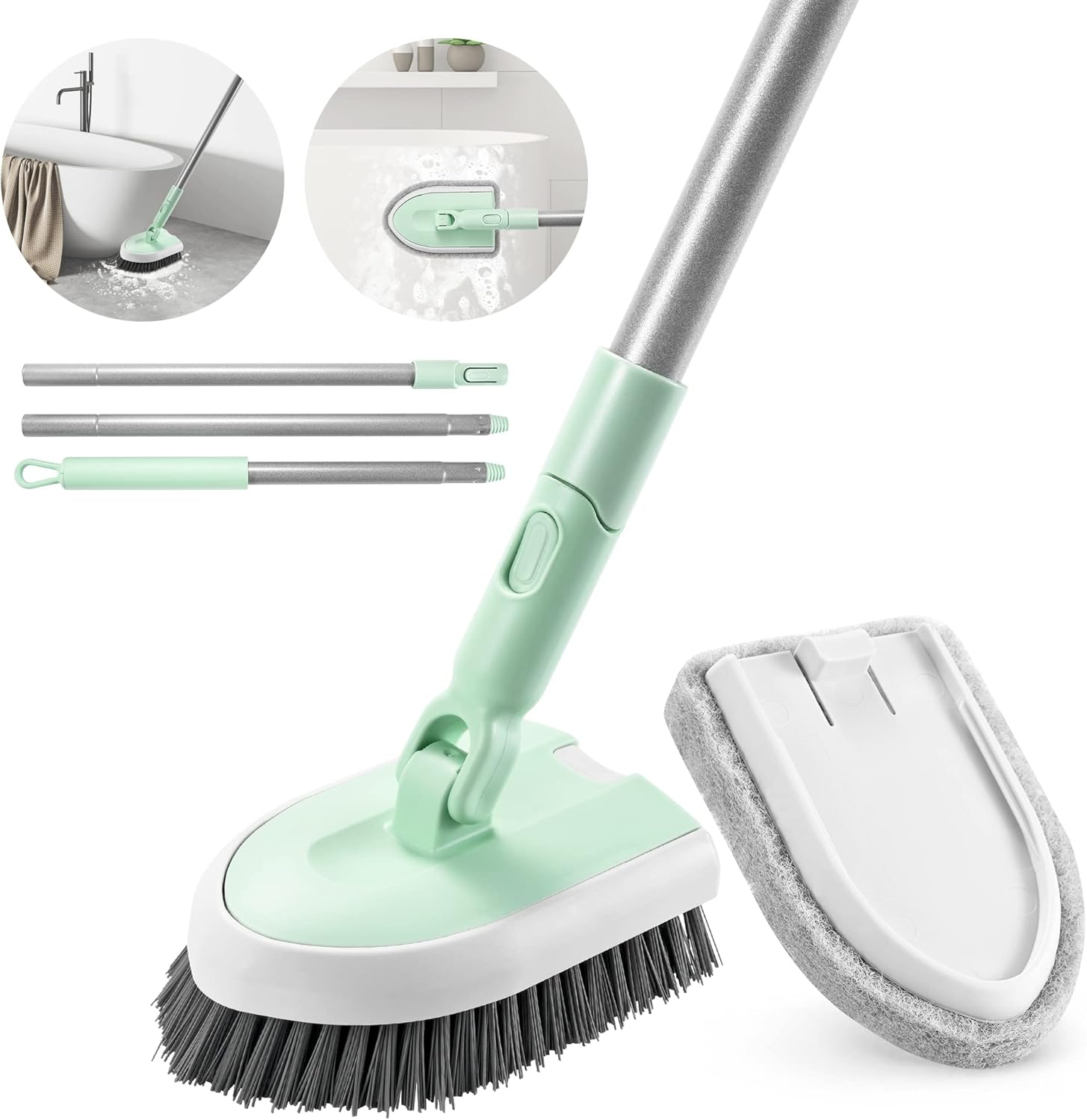 DALIPER Shower Scrubber with Long Handle for Cleaning, 2 in 1 Tub and Tile Scrubber, Interchangeable Scrub Brush Attachment for Cleaning Bathroom Bathtub Floor Wall image number 2