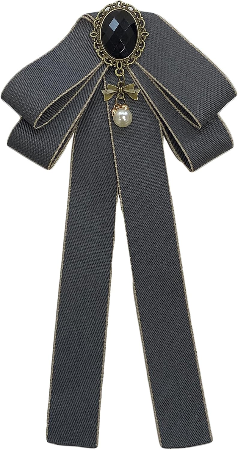 Aoozleny Bow Tie for Women, Pre-Tied Ribbon Tie Adjustable Neck Tie with Rhinestone for Collared Blouse Shirt Dress