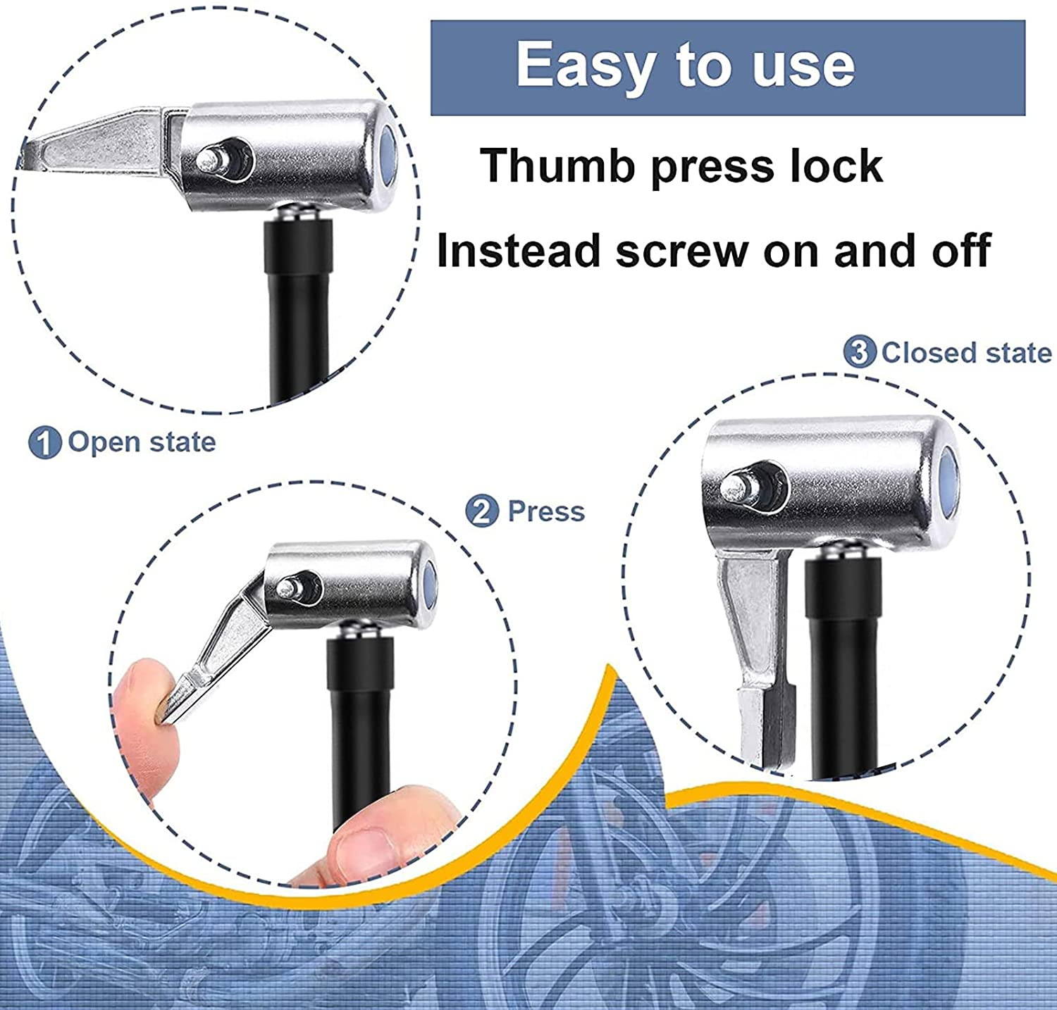 2Pcs Inflator Hose Adapter - Convert Twist on to Lock on Connection, Locking Chuck with Hose and Standard Tire Valve Fine Thread image number 4