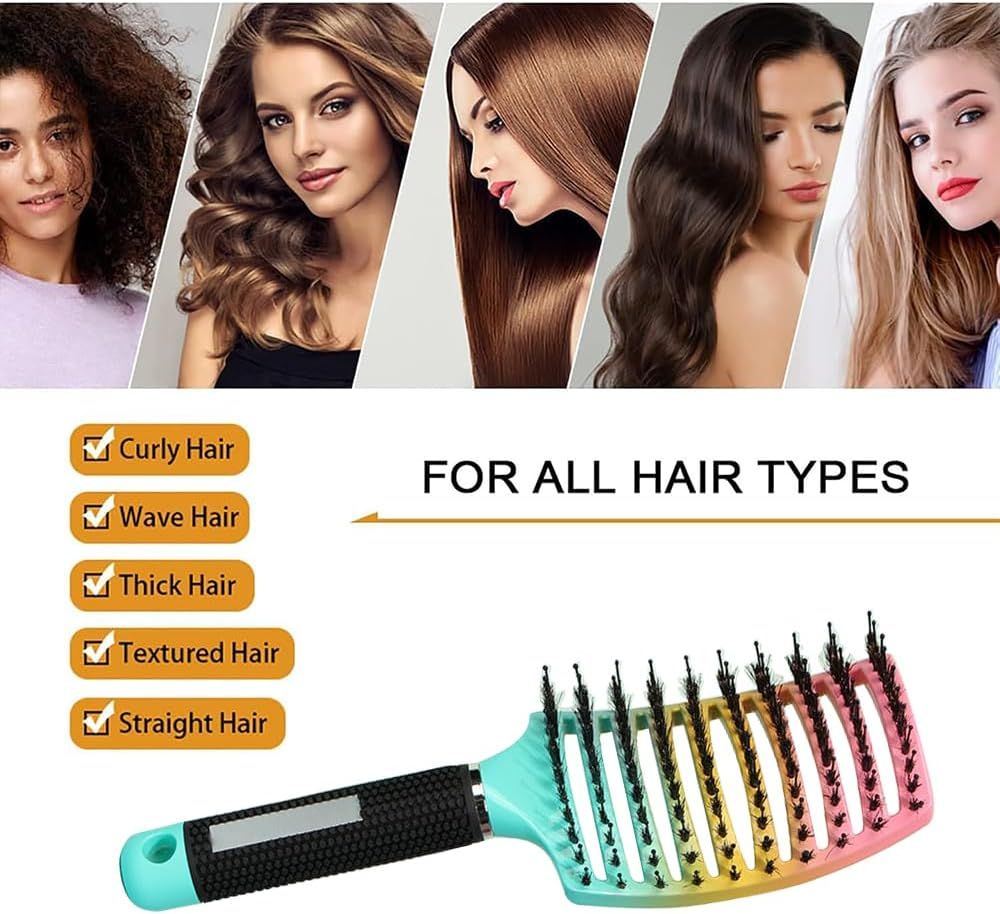 2 Pack Detangling Brush, Getting Knots Out without Pain, Adds Shine and Makes Hair Smooth, Detangler Boar Bristle Hair Brush for Adult & Kids Wet or Dry Hair