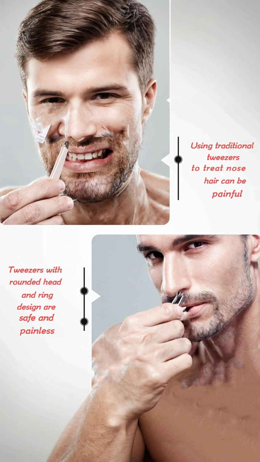 Honwor Universal Nose Hair Trimming Tweezers Stainless Steel Tweezers Eyebrow Clippers Trimmer Friendly round Tip No Mirror Needed Easy Cut for Noses Sideburns Brow Body (1Pcs+Black Leather Case) image number 1