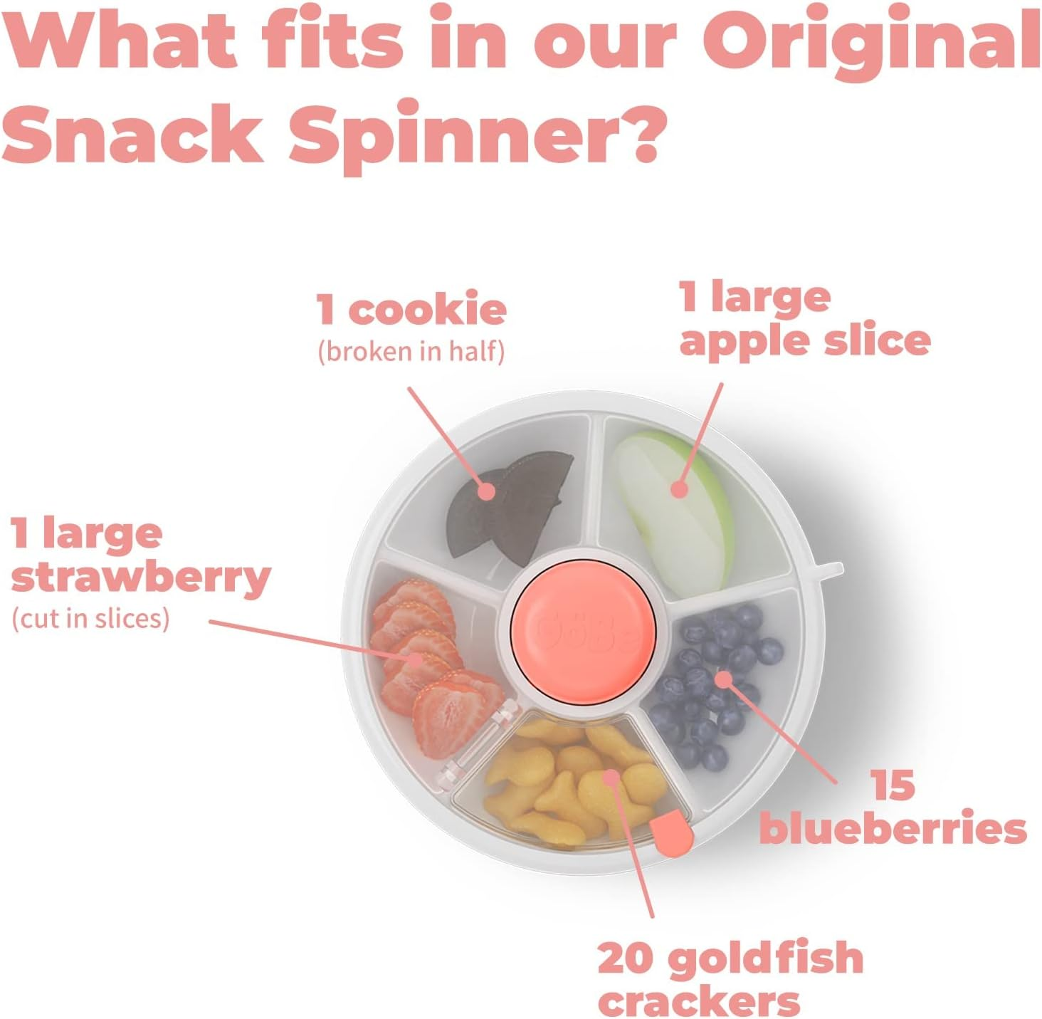Gobe Kids Snack Spinner Bundle with Hand Strap and Sticker Sheet - Reusable Snack Container with 5 Compartment Dispenser and Lid | BPA and PVC Free | Dishwasher Safe | No Spill, Leakproof image number 2