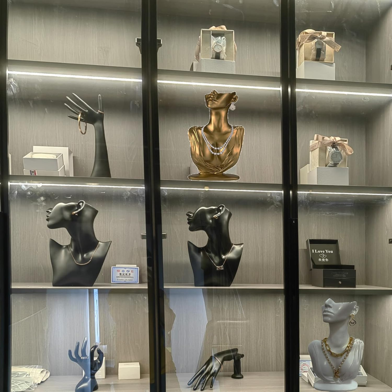 Papinimo Resin Jewelry Mannequin Bust Necklace Display Earring Pendant Chain Display Stand Model Holder for Shows Selling Home Decor, Gold Color - Black image number 6