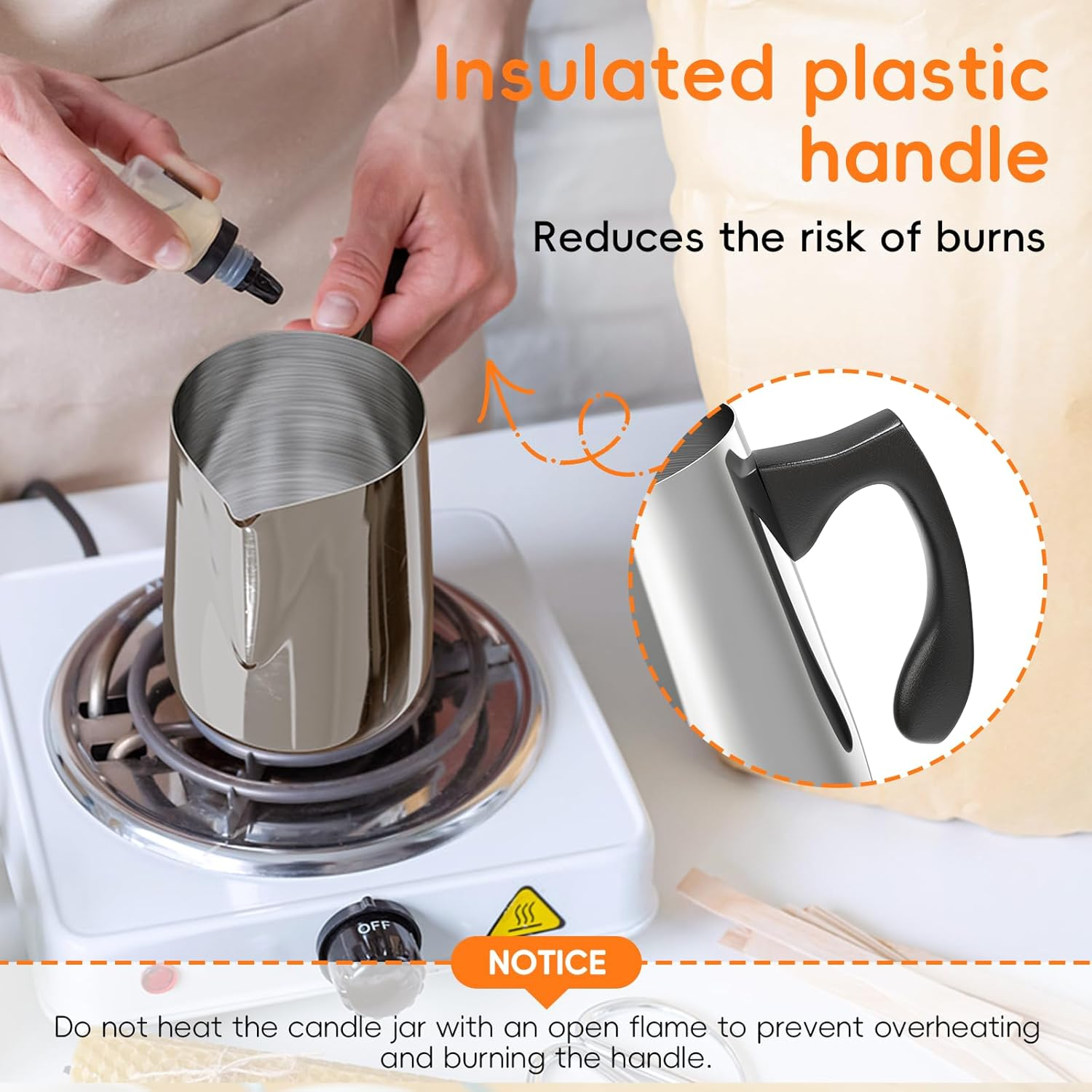 Casaculina Candle Making Pouring Pot, 32Oz Stainless Steel Wax Melting Pot with Heat-Resistant Handle, Double Boiler Candle Making Pitcher with Dripless Pouring Spout Design image number 5