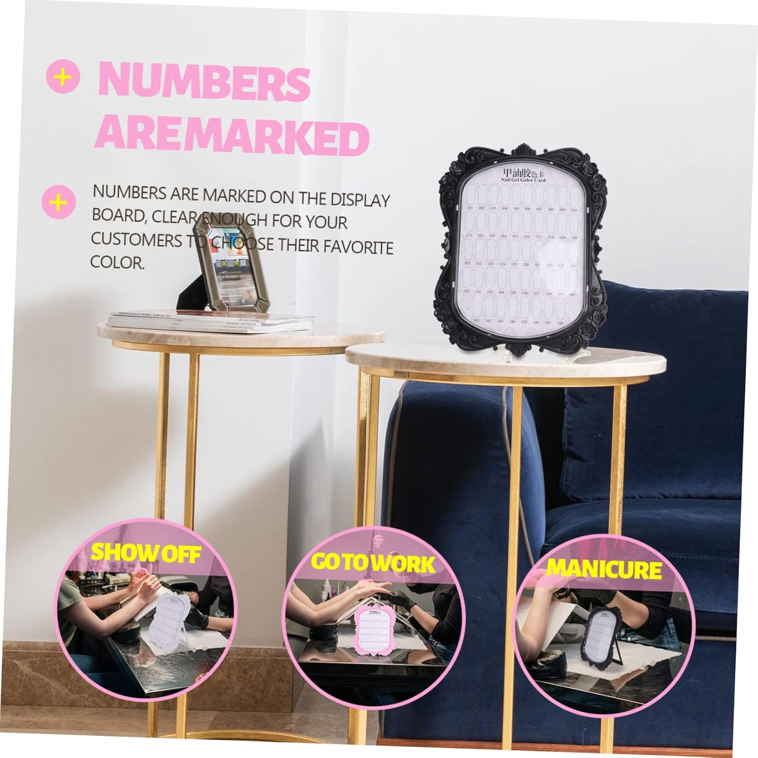 European Manicure Display Boards 3Pcs White Pink Black Relief Nail Art Cards Manicure Display Tools for Nail Salon Practice image number 4