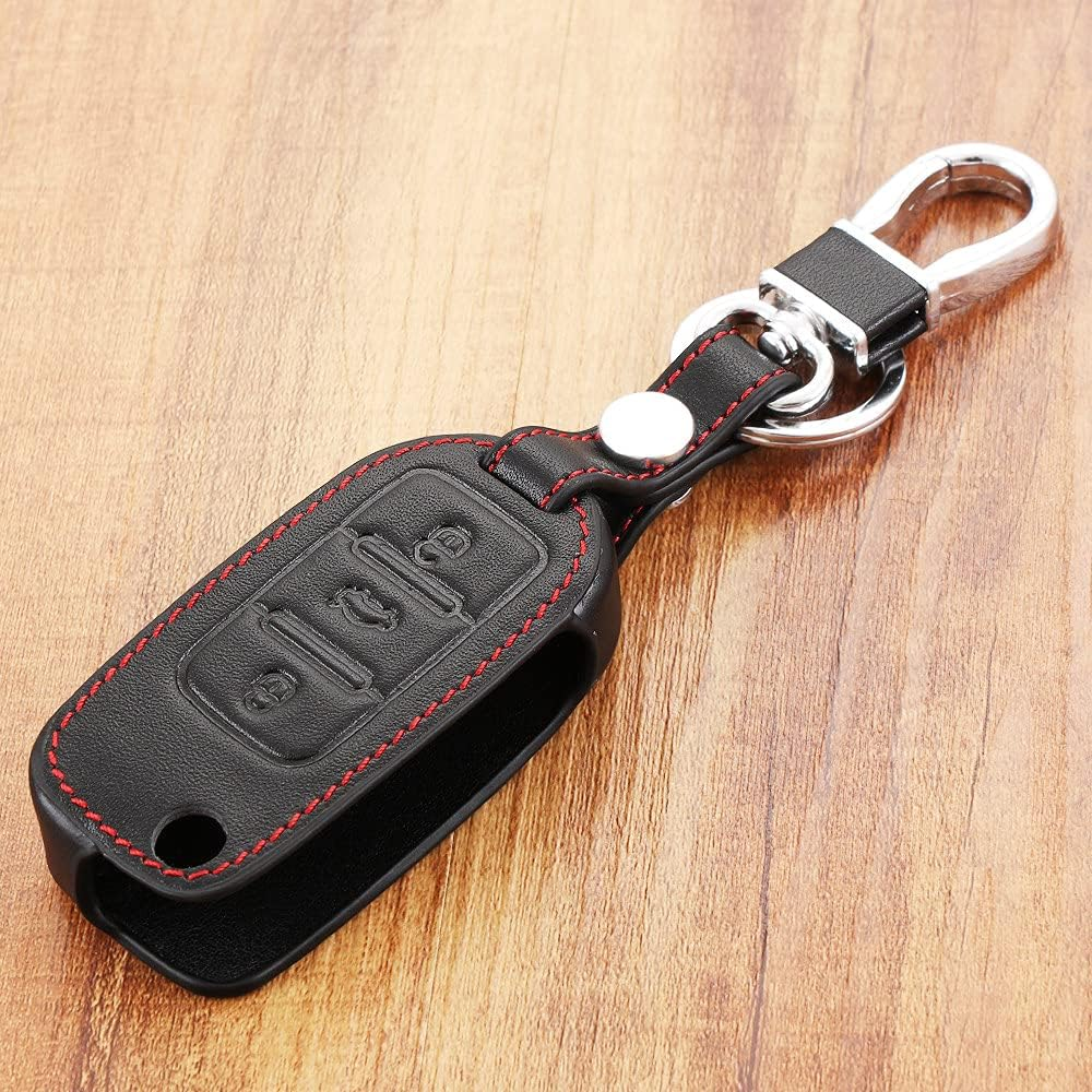 YJADHU Leather Men Women'S Key Holder Key Chain Car Key Case Cover, Fit for Volkswagen VW Jetta MK6 Tiguan Passat Golf 4 5 6 Polo Cc Bora Skoda,Black Black Line image number 4
