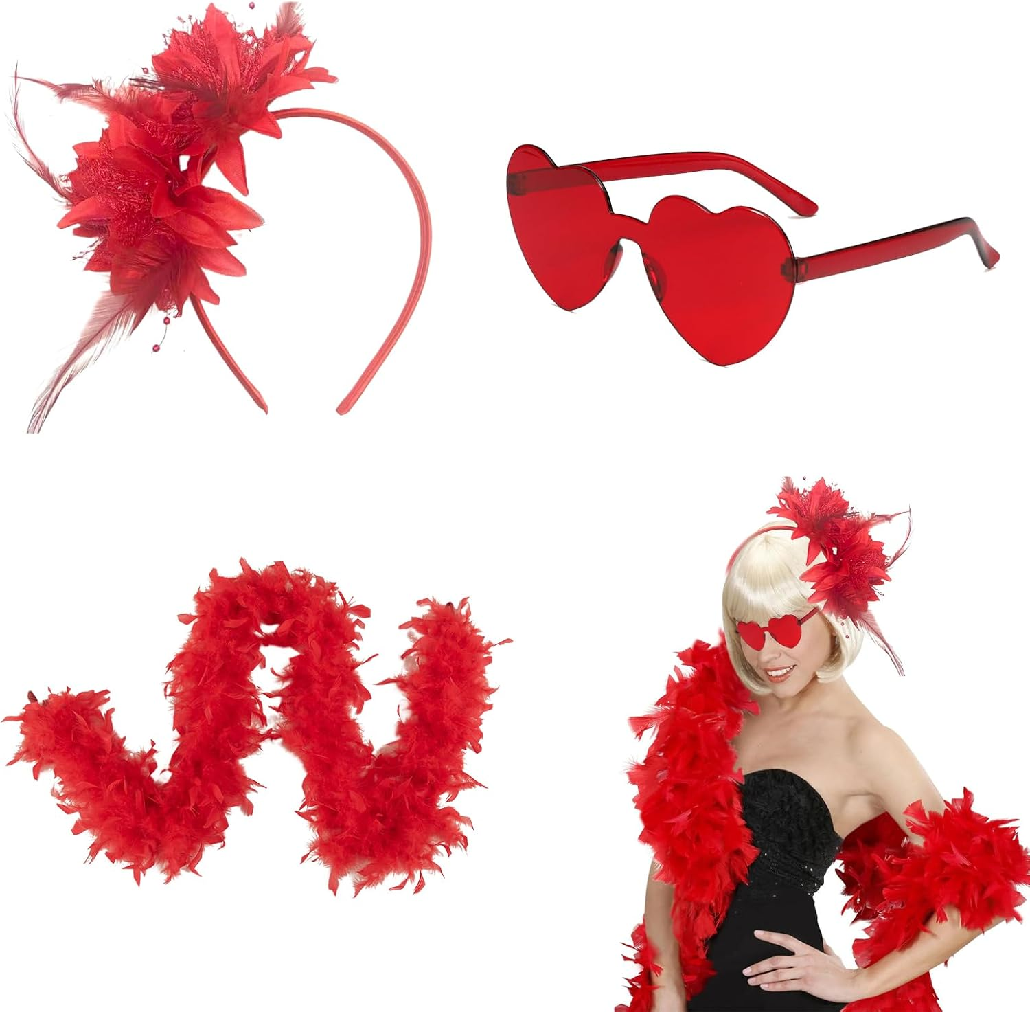 PMELCXD Women'S Feather and Carnival Headband &ndash; Women'S Hair Accessories and Dress Years with Red Headband, Accessories Years Woman Carnival Style image number 1