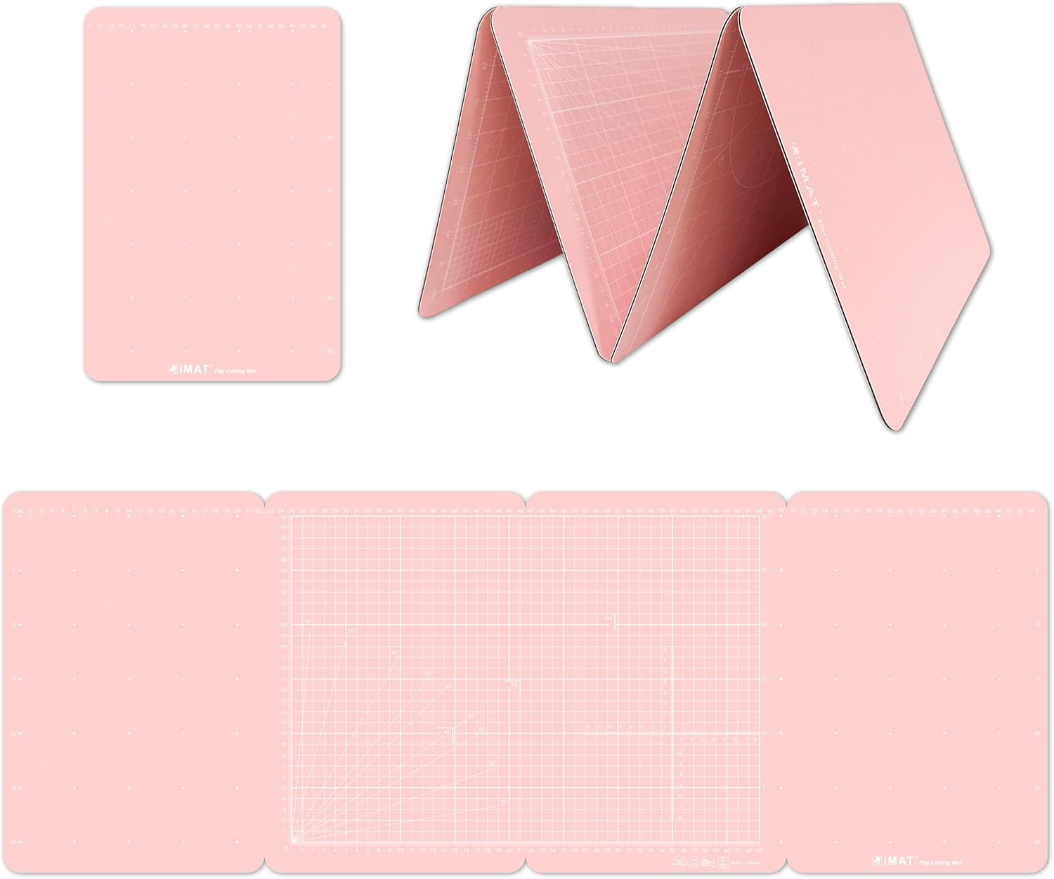 Imat Flip Cutting Mat M Type &ndash; Foldable to A4-Like Size (24&times;35 Cm), Expands to 96&times;35 Cm, Double-Sided (Inches/Cm Scale), Ideal for Craft Projects (Rose Pink)
