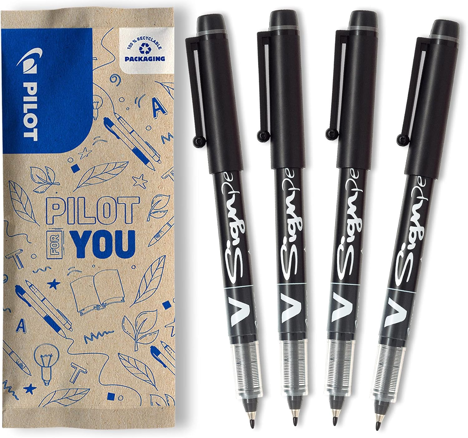 Pilot V-Sign Pen Liquid Ink Tip - Black (Pack of 4)