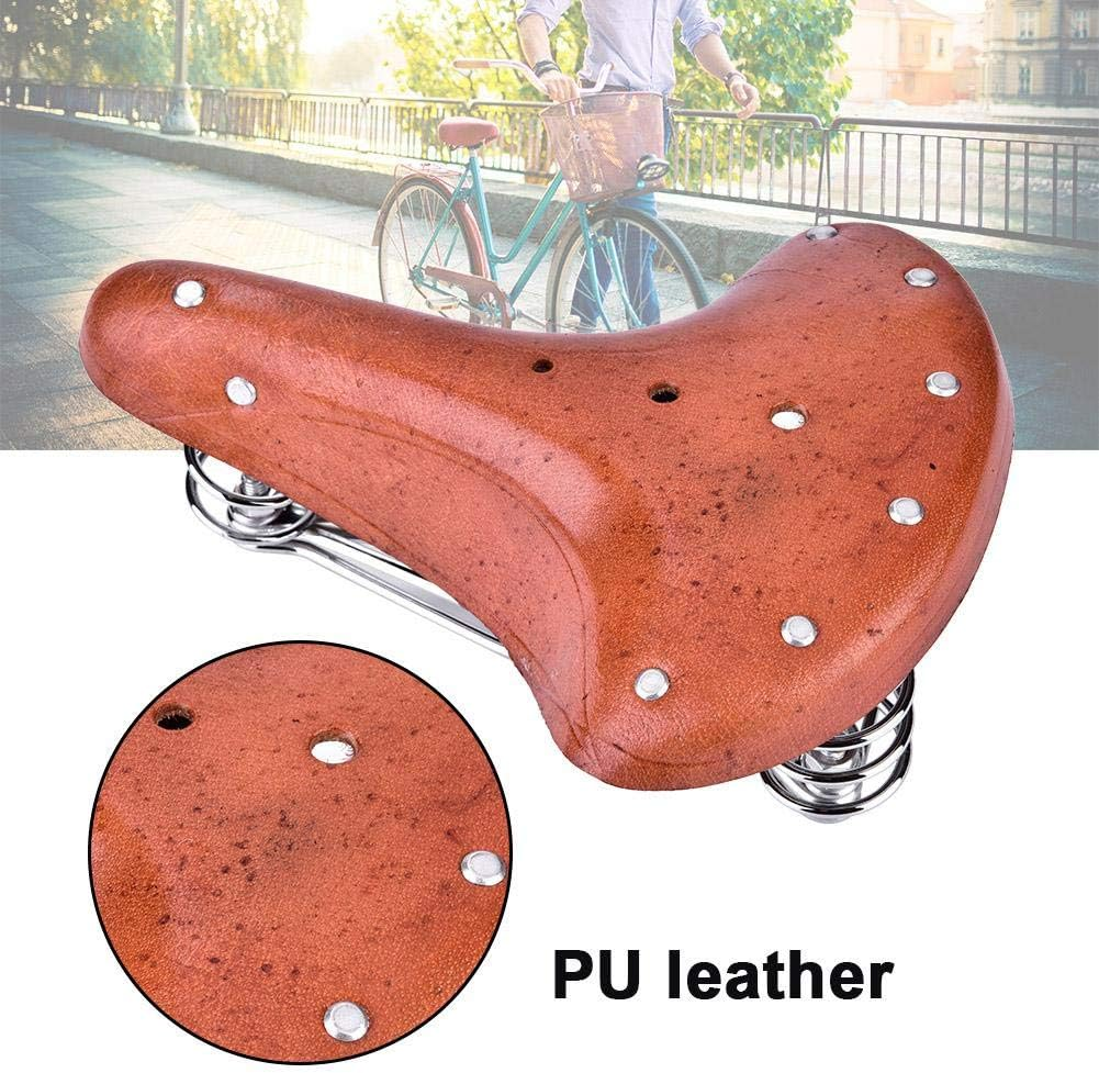 Retro Bicycle Saddle Vintage Mountain Bike Road Bike Saddles Bicycle Seat Made of PU Leather Comfortable Trekking Bike Seat 26 X 21.6 X 10 Cm image number 6