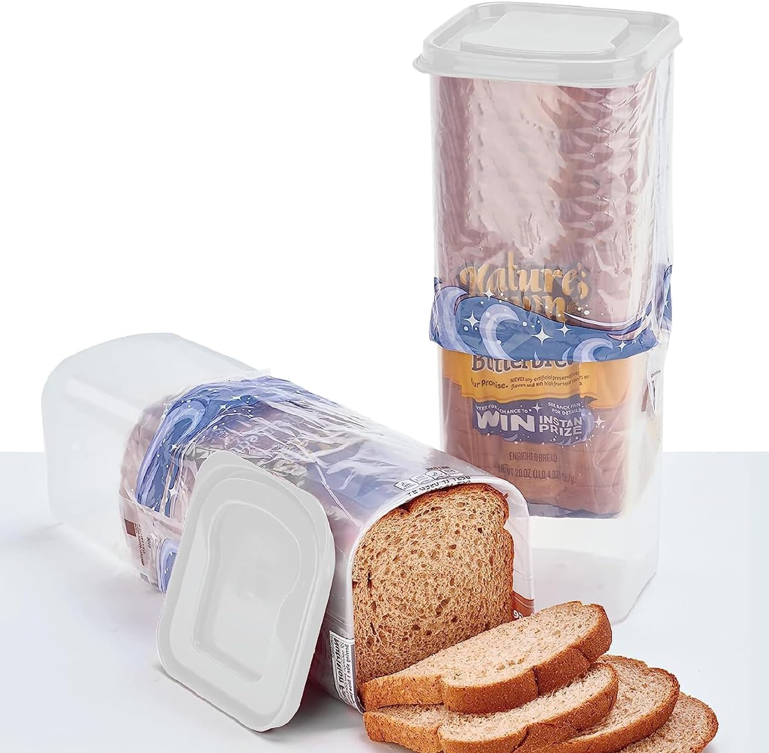 NDBOX Bread Container | Plastic Bread Box | Loaf Bread Storage | Sandwich Dispenser | Sliced Bread Saver Keeper (White Lid 2Pcs) image number 4